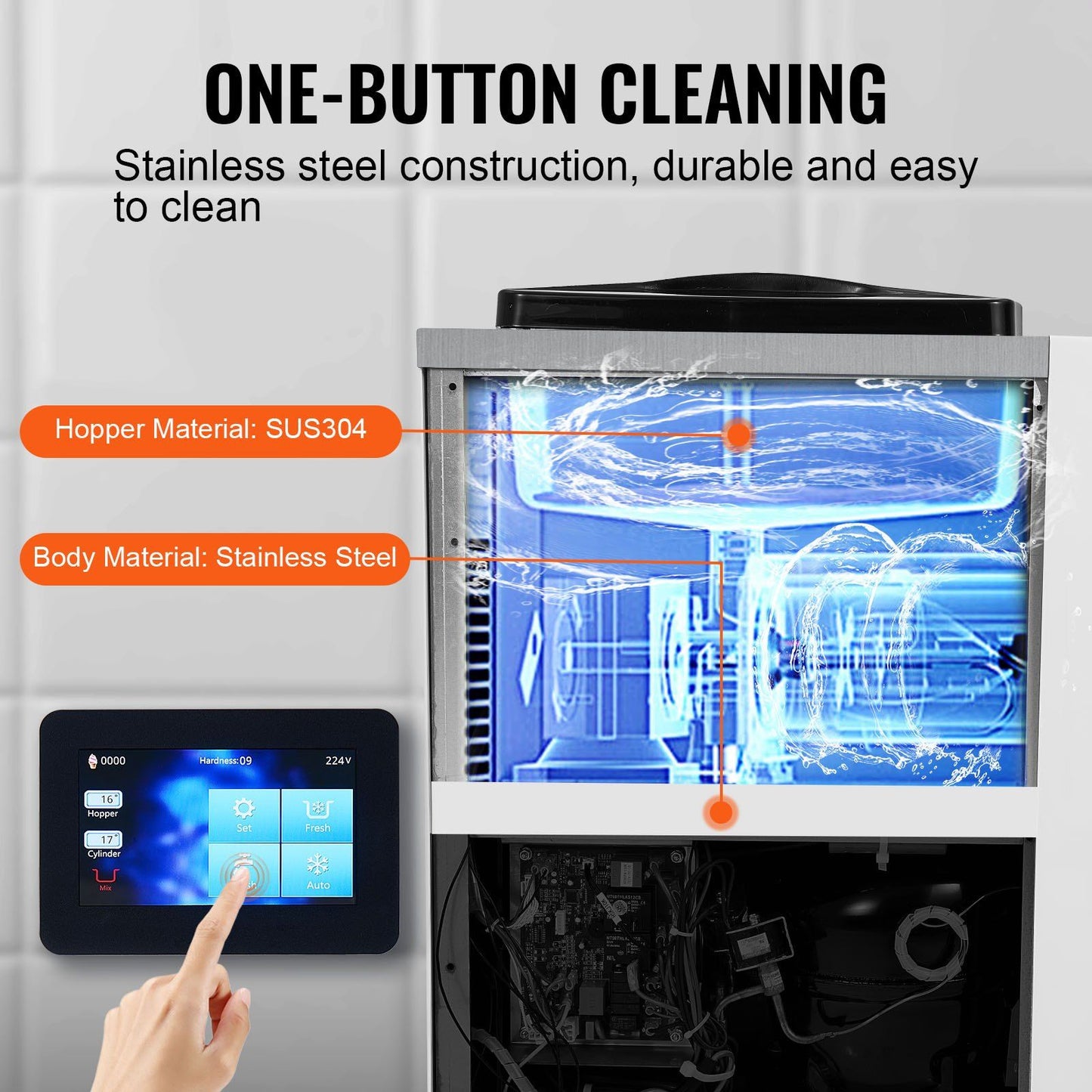 VEVOR Commercial Ice Cream Machine, 10.6 QT/H Yield, 1000W Single Flavor Countertop Soft Serve Ice Cream Maker, 4L Hopper 1.6L Cylinder, Touch Screen Auto Clean Pre-cooling, for Restaurant Snack Bar - Discount Msrp