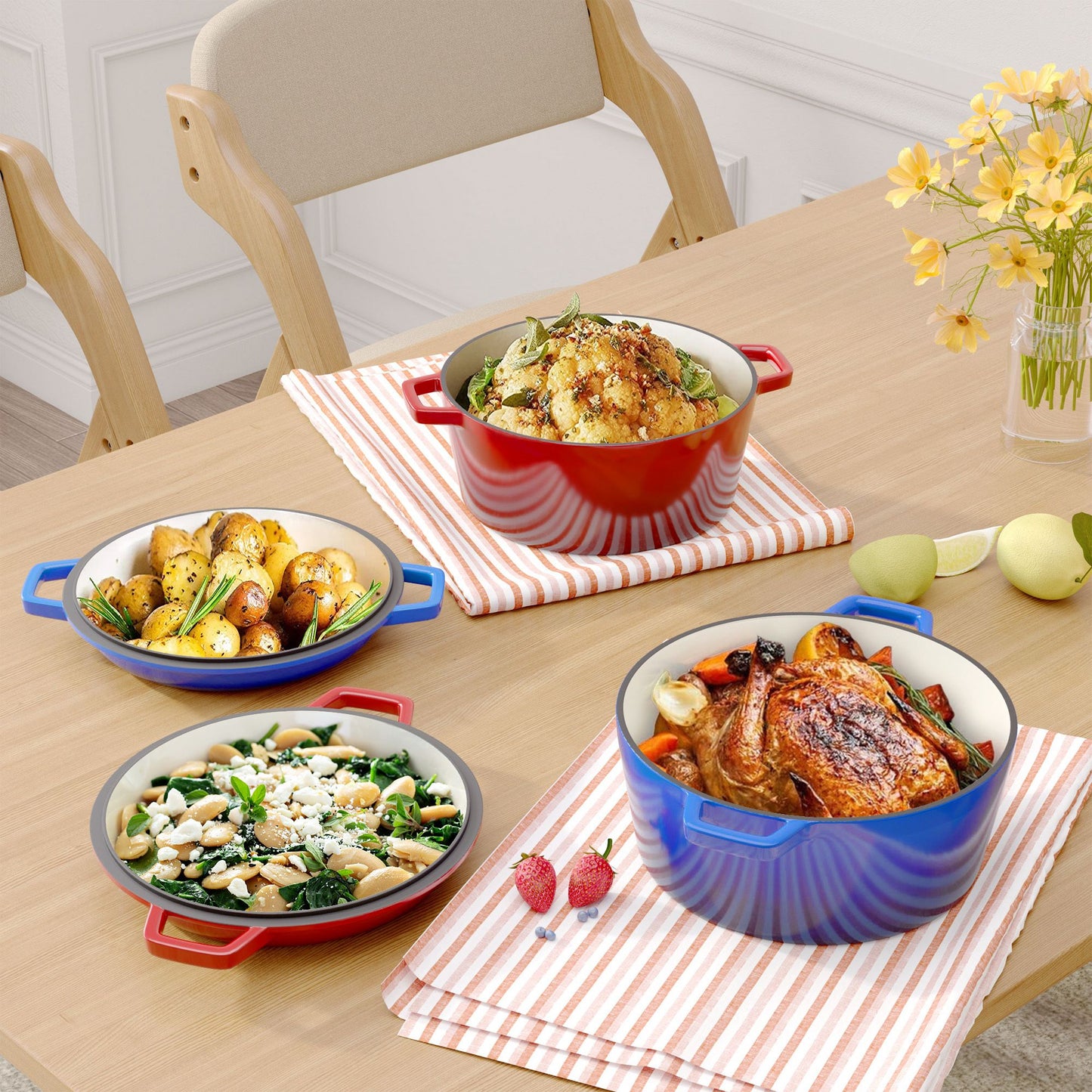 Enameled Cast Iron Dutch Oven with Serving Lid + ENCLOSED THERMAL CIRCLE Design - Discount Msrp