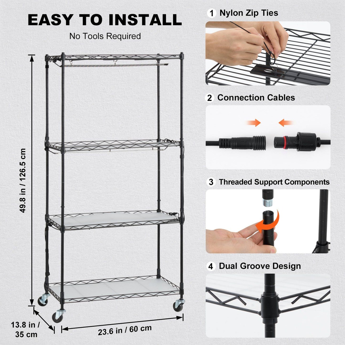 VEVOR Plant Stand with Grow Light, 4-Tier Plant Shelf with 45W Full Spectrum Grow Light, 3 Mode Plant Light with Timer and Wheel for Seed Starting, Metal Grow Light Shelf for Indoor Plants - Discount Msrp