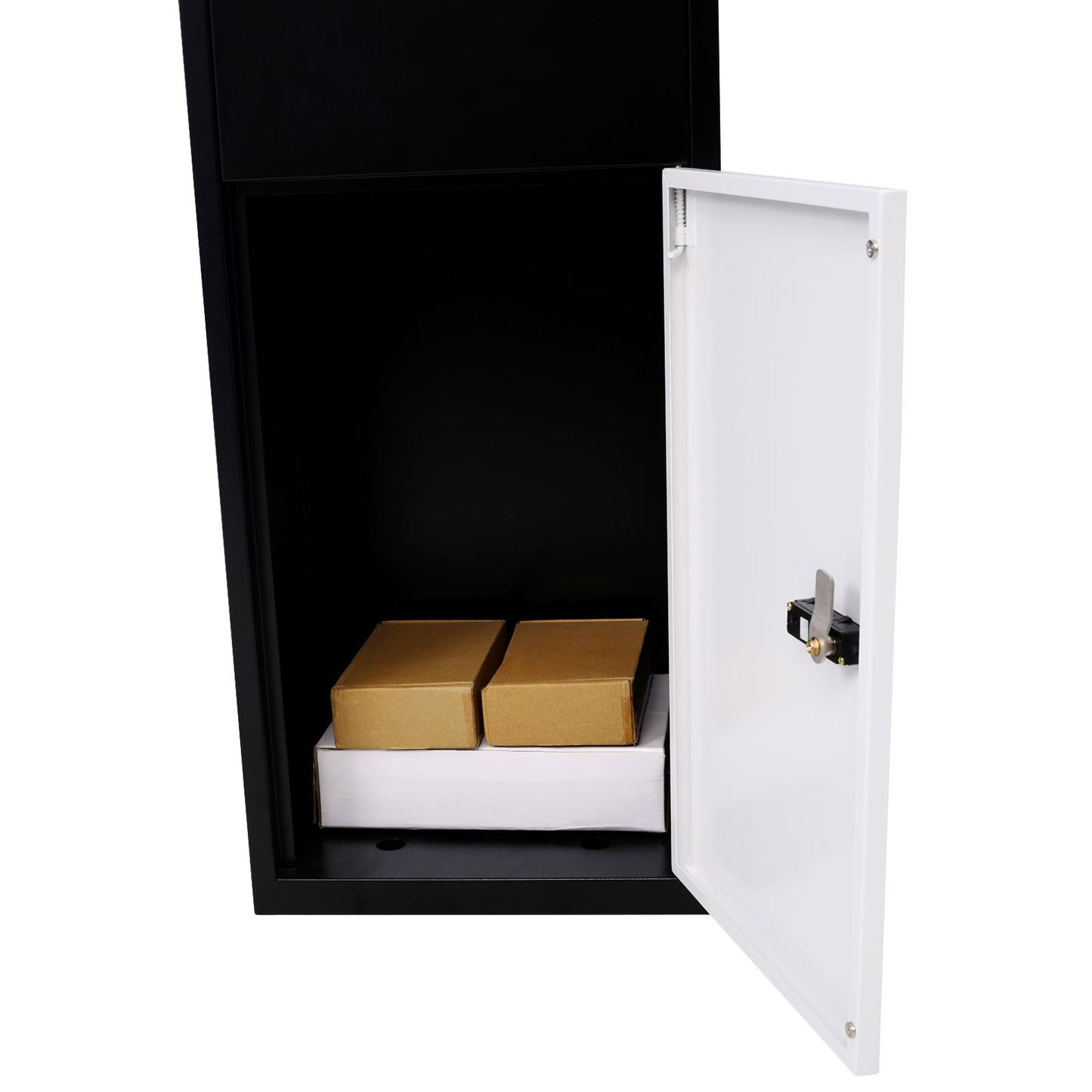 Package Delivery Box, 14'' x 11.3'' x 42'', Galvanized Steel Parcel Mailbox w/Code Lock & Mounting Hardware, for Outdoor Porch, Curbside, Black and White - Discount Msrp