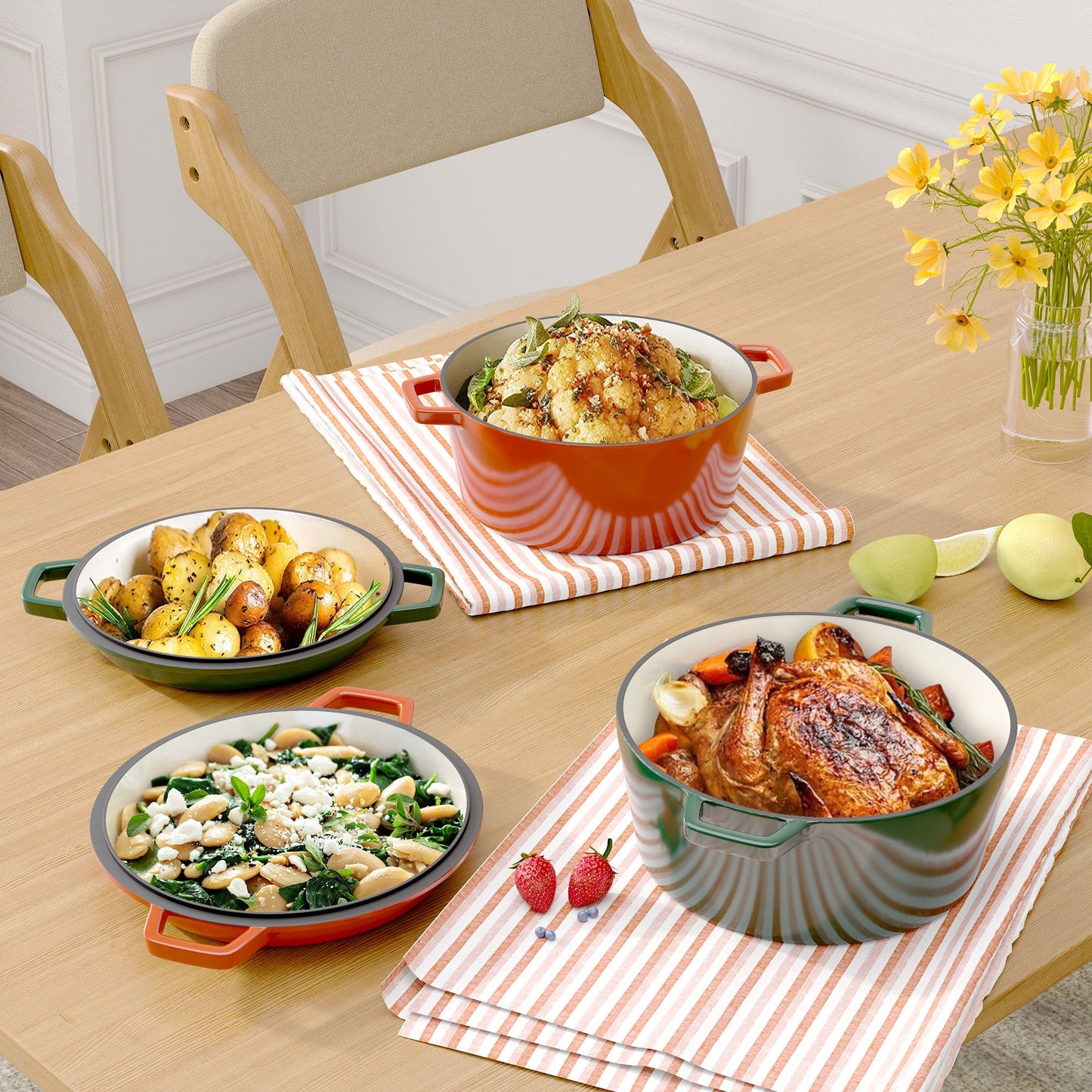 Enameled Cast Iron Dutch Oven with Serving Lid + ENCLOSED THERMAL CIRCLE Design - Discount Msrp