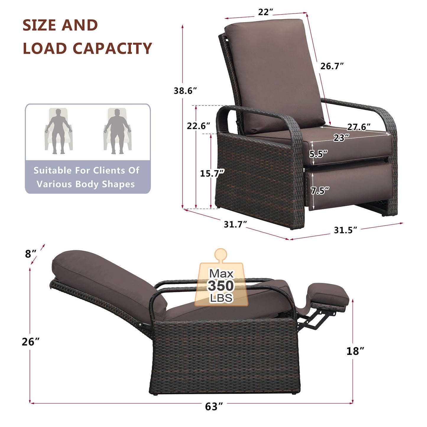 Outdoor Recliner Chair; Automatic Adjustable Wicker Lounge Recliner Chair with 5.12'' Thicken Cushion - Discount Msrp