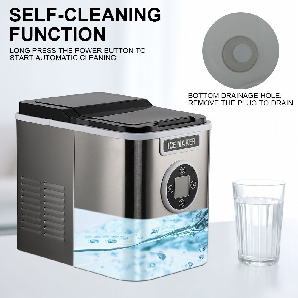 Countertop Ice Maker with 9 Bullet Ice in 7 Mins, Portable Ice Machine with Ice Scoop and Basket , 26.5lbs/24H, Self-Cleaning,Stainless,for Home Office Bar Party - Discount Msrp