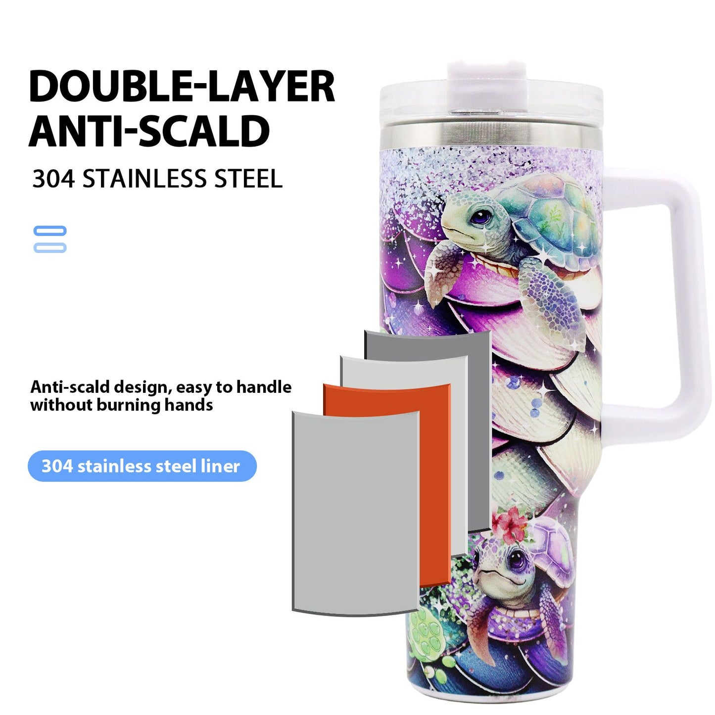 1pc 40oz Water Bottles,5D Little Turtle Series Tumbler,Large Capacity Stainless Steel Tumbler Insulation Cup With Lid And Straw For Women,Camping,Driving,skiing,Thermocoolers.Best Gift - Discount Msrp