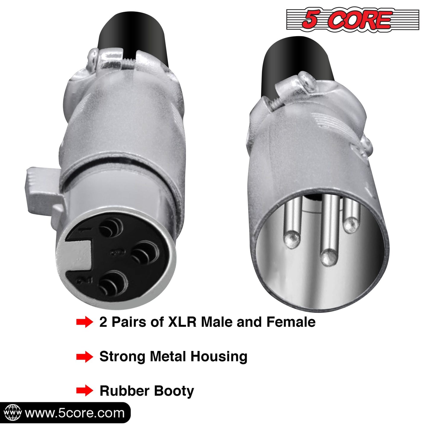 5Core XLR Connector Male Female to 1/4 Audio Jack 3 Pin Secure Mic Plug w Locking Ends - Discount Msrp