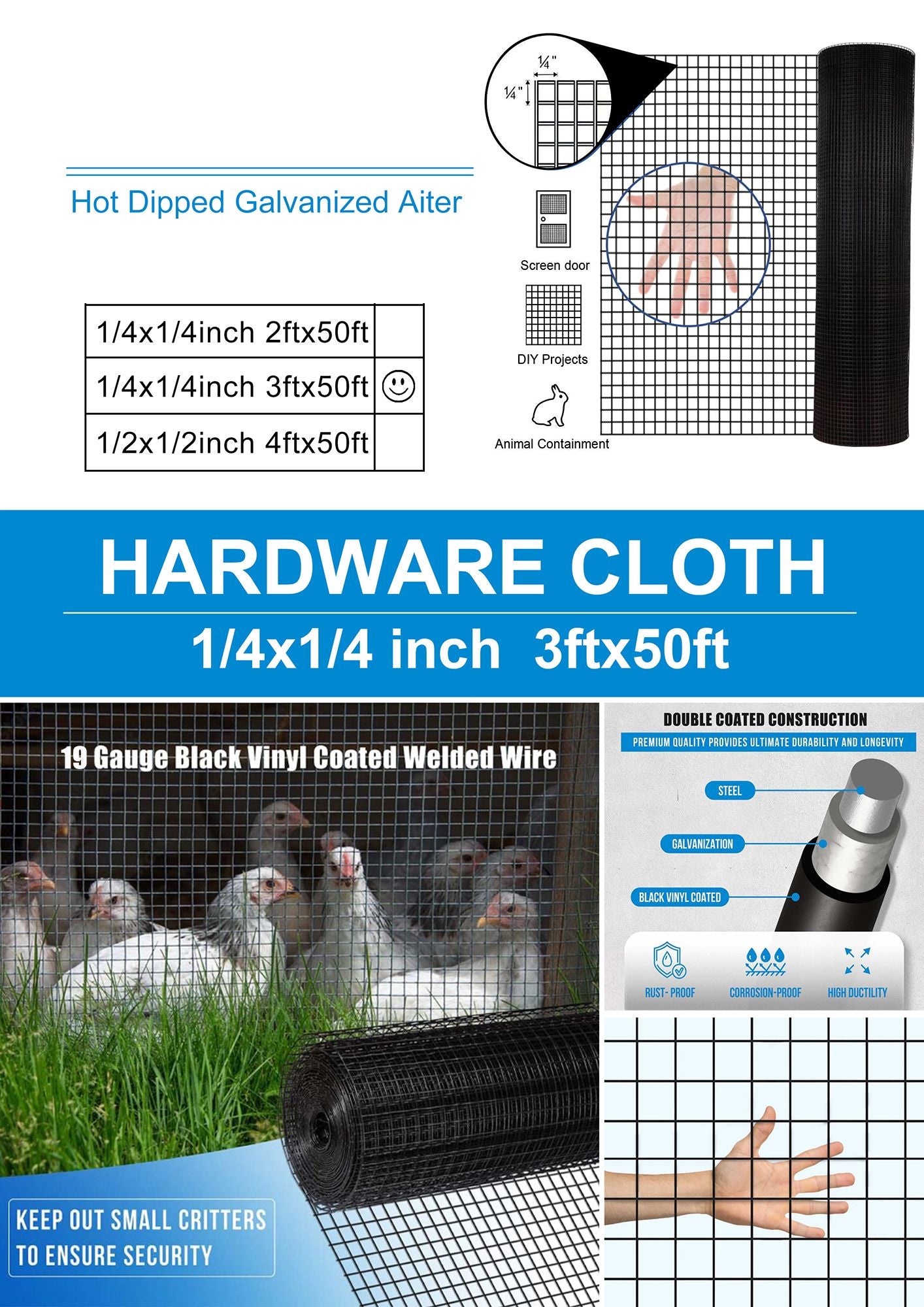 36 inch×50 ft Black Vinyl Coated Hardware Cloth 19 Gauge 1/4 inch Black PVC Hardware Cloth, Black Welded Wire Fence Supports Poultry-Netting Cage-Home Improvement and Chicken Coop - Discount Msrp