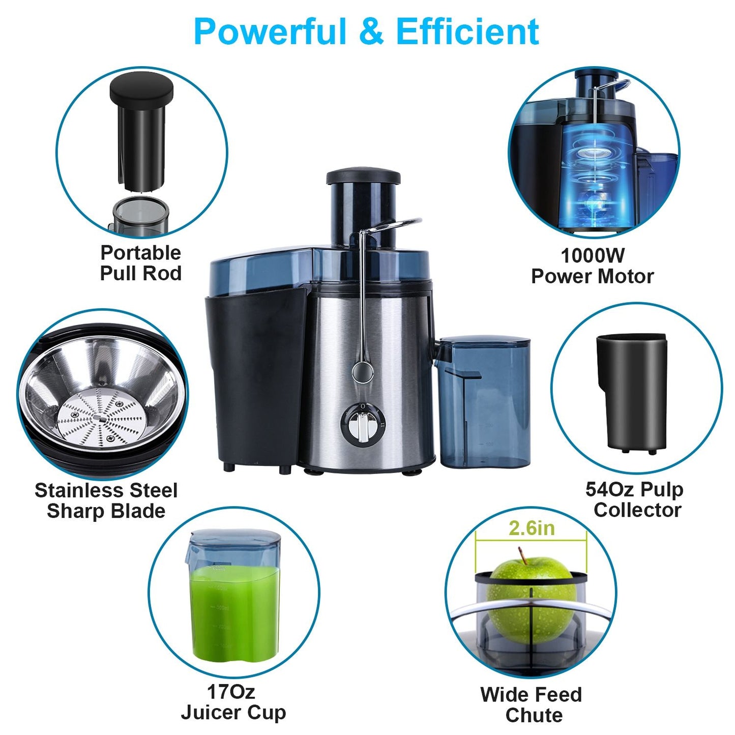 1000W Centrifugal Juicer Juice Extractor with 2 Speeds 3.6in Wide Feed Chute 17Oz Juicer Cup 54Oz Pulp Collector Electric Juicer for Fruits Vegetables - Discount Msrp