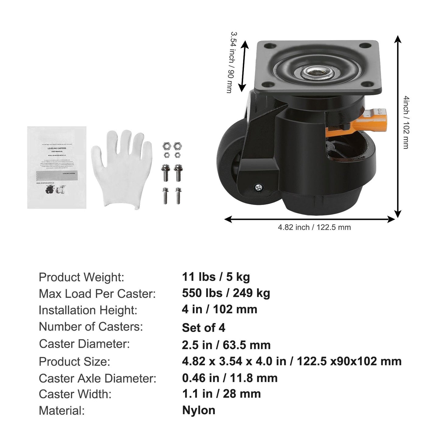 Heavy Duty Leveling Casters 4-Pack | 1000kg/2200LB Capacity with 2.5" Wheels | Precision 360° Swivel & Reinforced Handle for Workbench, Machinery, Industrial Equipment | Floor Protection & Noise-Free - Discount Msrp