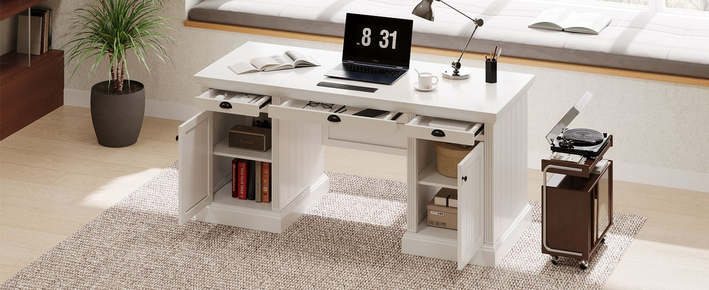 67''Modern Executive Desk,Computer Desk with 2 Storage Cabinet and 3 Drawers, Rectangle Home Office Desk with back ,Reading Desk,Writing Table,Workstation for Home Office,Living Room,study,White - Discount Msrp