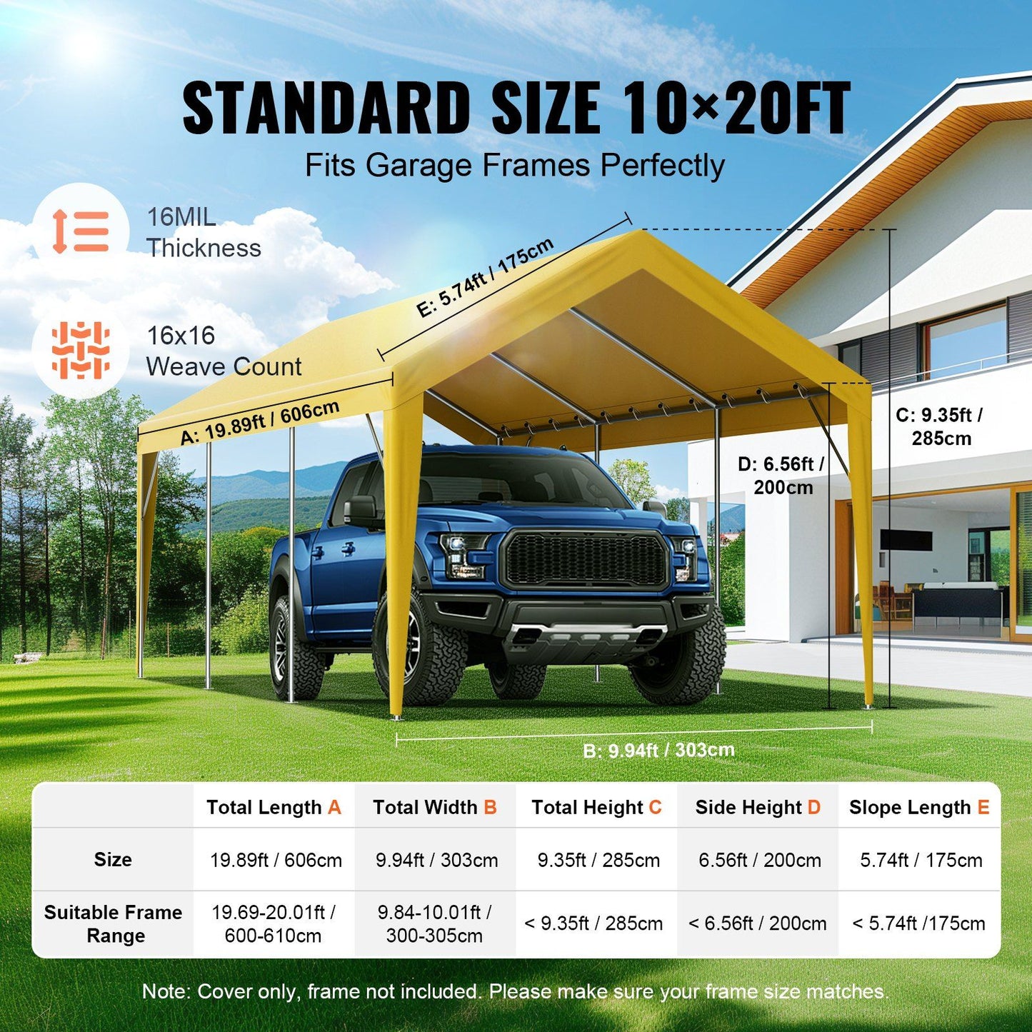 VEVOR Carport Replacement Canopy Cover 10 x 20 ft, Garage Top Tent Shelter Tarp Heavy-Duty Waterproof & UV Protected, Easy Installation with Ball Bungees,Beige (Only Top Cover, Frame Not Include) - Discount Msrp