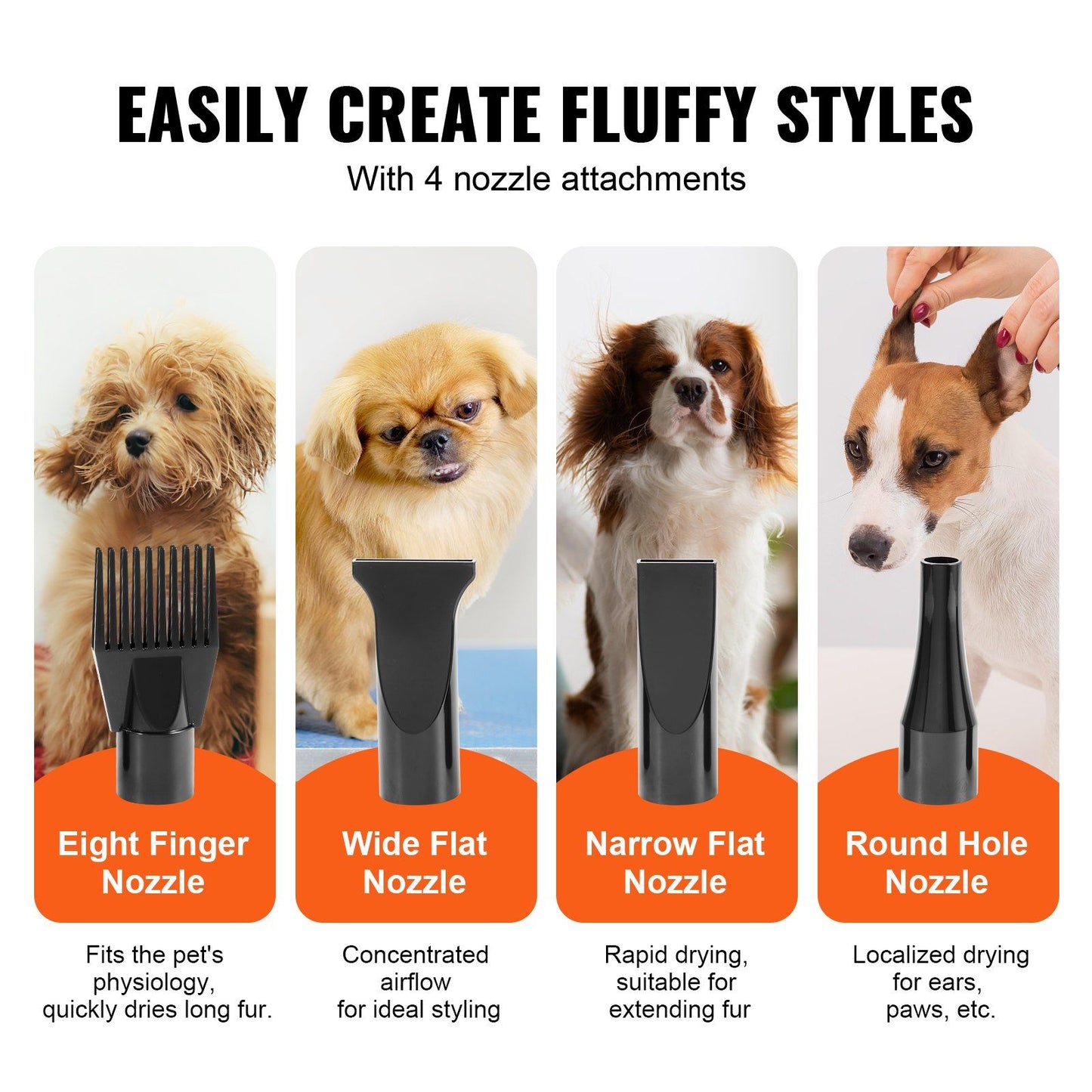 VEVOR Dog Dryer, 2800W/4.3HP Dog Blow Dryer, Pet Grooming Dryer with Adjustable Speed and Temperature Control, Pet Hair Dryer with 4 Nozzles and Extendable Hose, Grey and Black - Discount Msrp