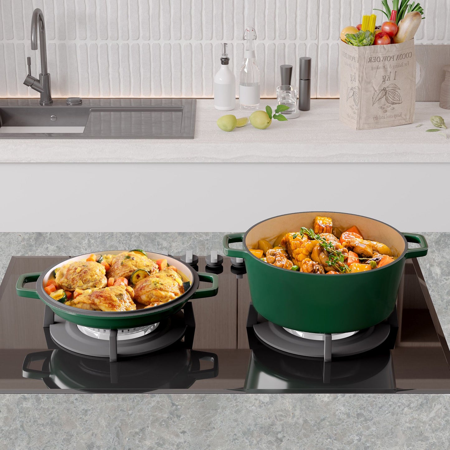 Enameled Cast Iron Dutch Oven with Serving Lid + ENCLOSED THERMAL CIRCLE Design - Discount Msrp