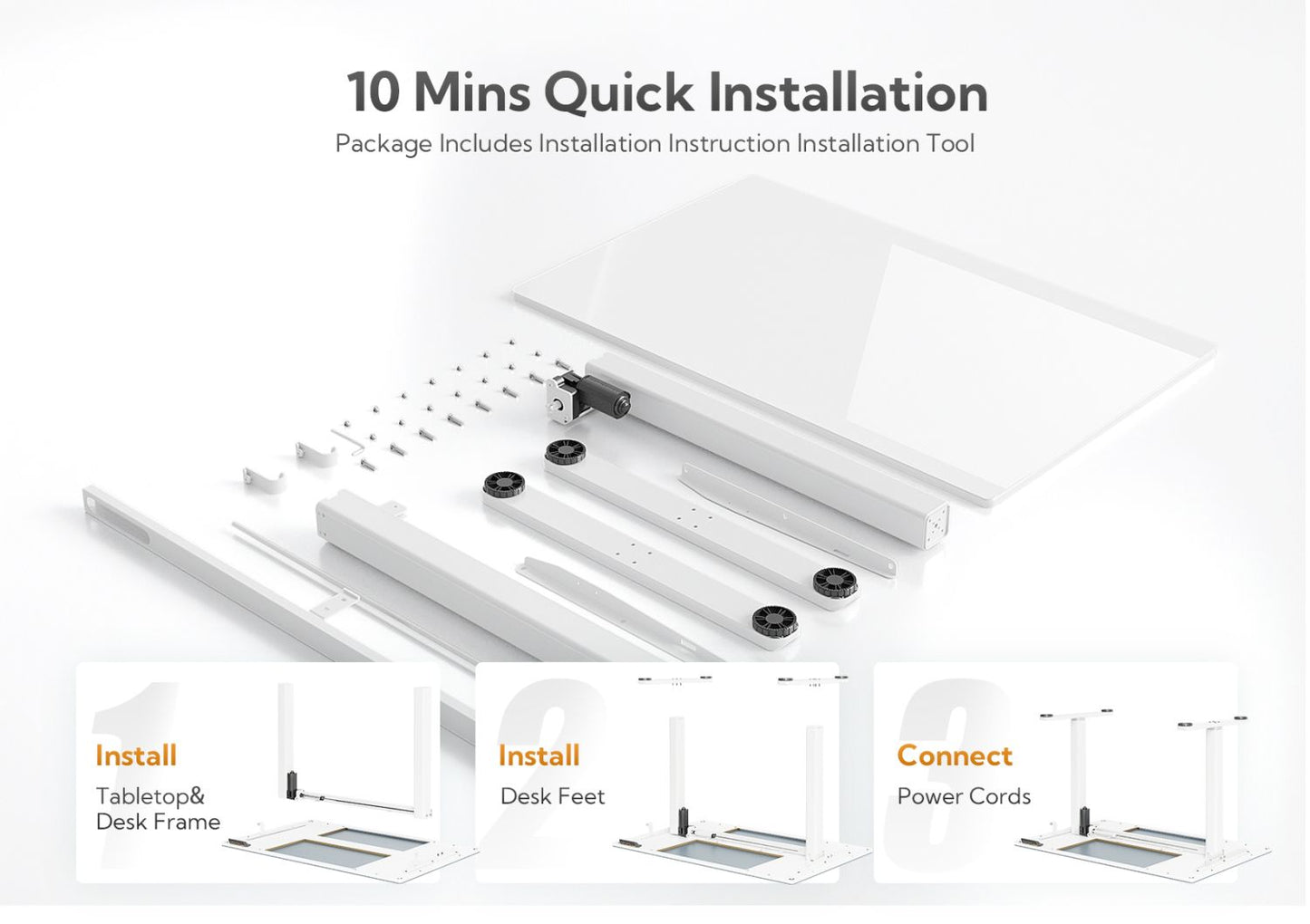 48 Inch Electric White Glass Standing Desk, Adjustable Height ,Quick Install Home Office Computer Desk, Stand Up Desk, - Discount Msrp
