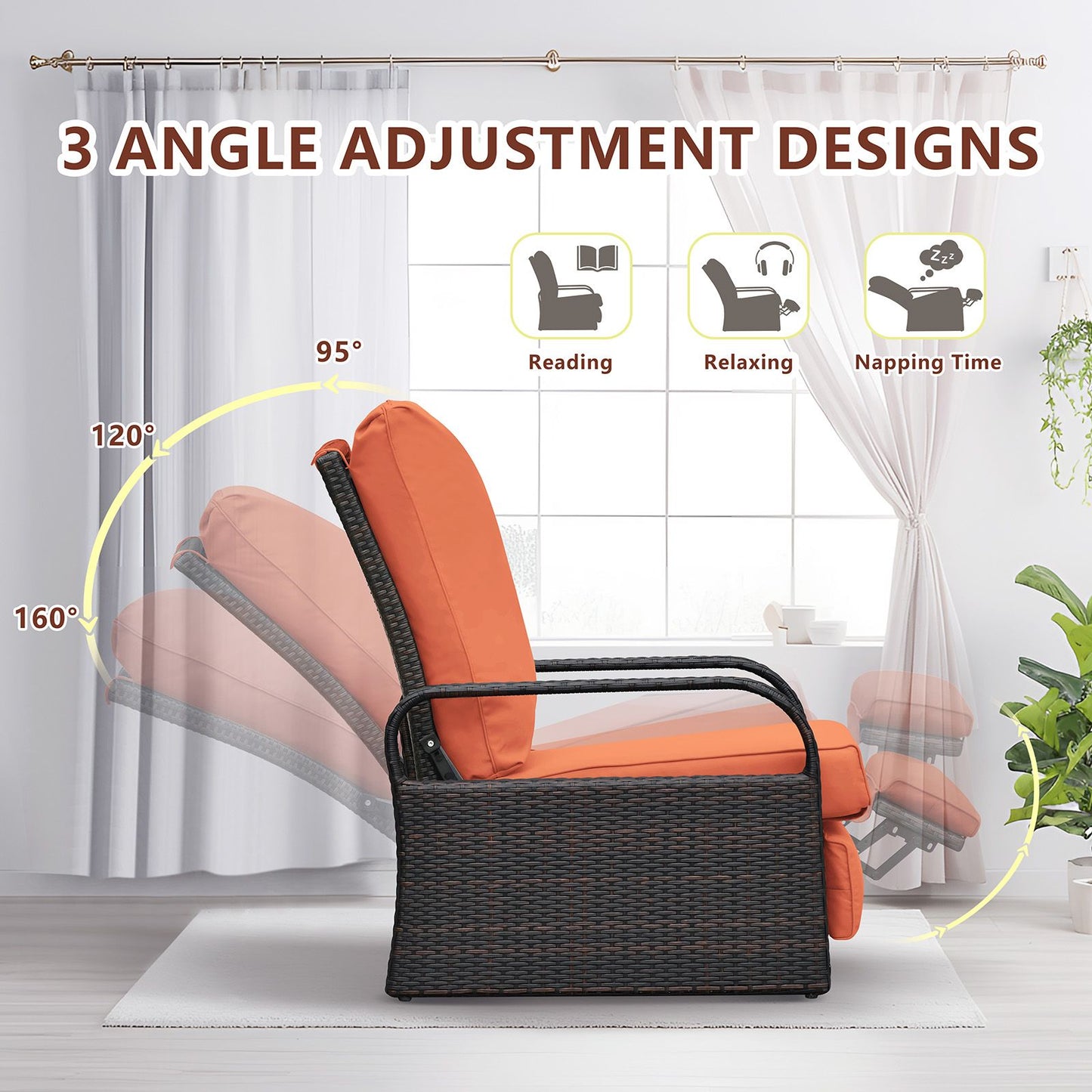 Outdoor Recliner Chair; Automatic Adjustable Wicker Lounge Recliner Chair with 5.12'' Thicken Cushion - Discount Msrp