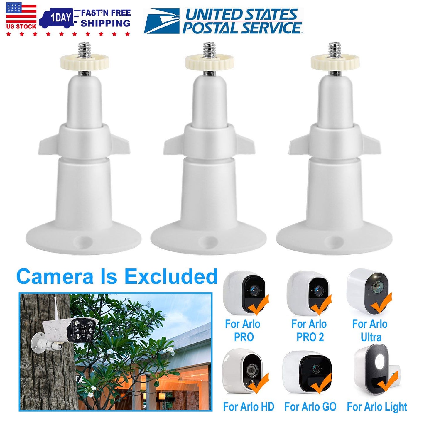 3 Packs Security Camera Wall Mount for Arlo 360 Degree Adjustable Camera Holder Garden Patio Screw Mount - Discount Msrp