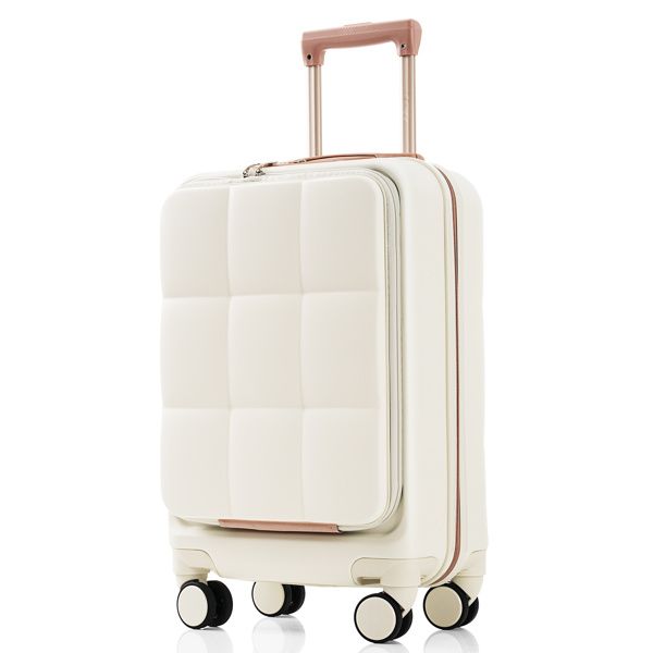 Luggage Sets 3 Piece, 20-inch with USB Port and front opening design, ABS Hard Shell Luggage with Spinner Wheels, Cup Holder, white - Discount Msrp