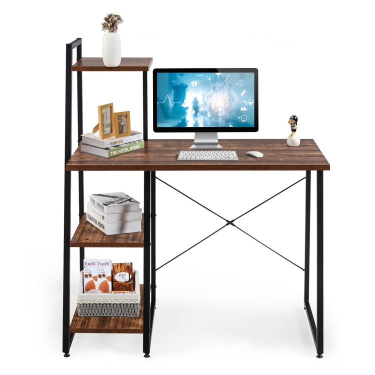 Compact Computer Desk Workstation with 4 Tier Shelves for Home and Office - Discount Msrp