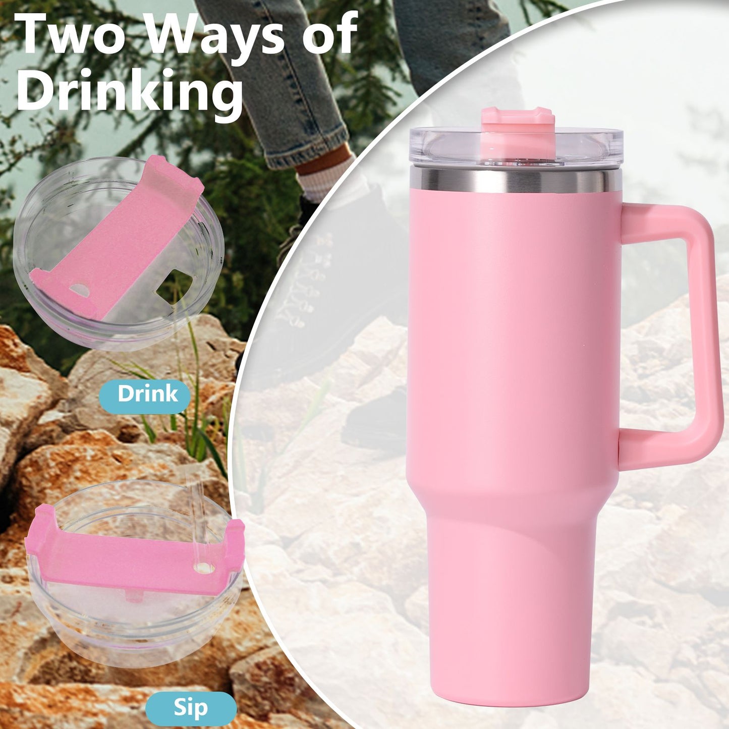 40oz large capacity tumbler, With Handle And Straw Lid, Insulated Reusable Stainless Steel Water Bottles Travel Mug Coffee Cup car cup water cup For Men Women Outdoor Camping Driving, gift - Discount Msrp