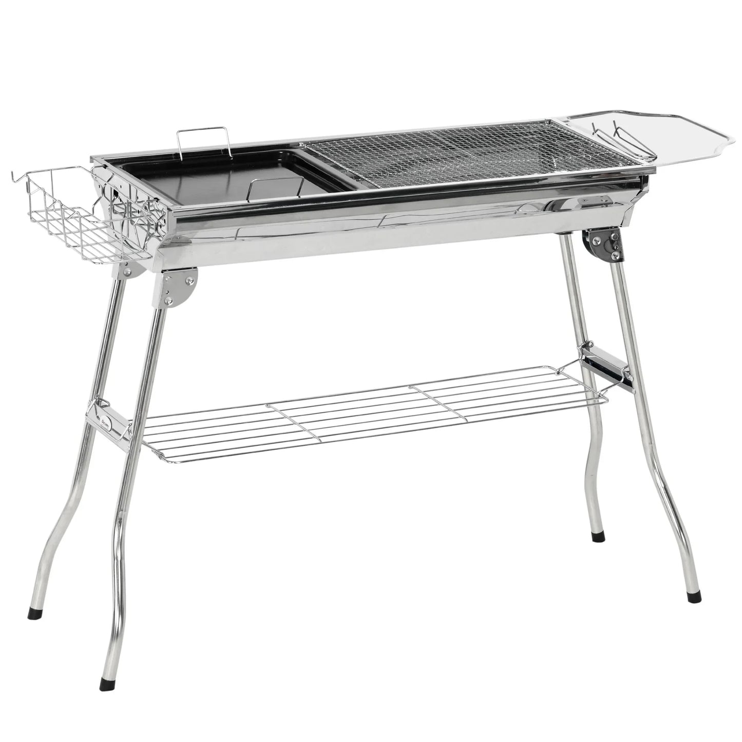 Outsunny Charcoal Grill, Stainless Steel Portable Folding BBQ, Outdoor Hibachi for Backyard Cooking, Camping, Picnic, Party, Tailgating and Travel with Pan, Grill Rack, Shelves, and Hooks - Discount Msrp