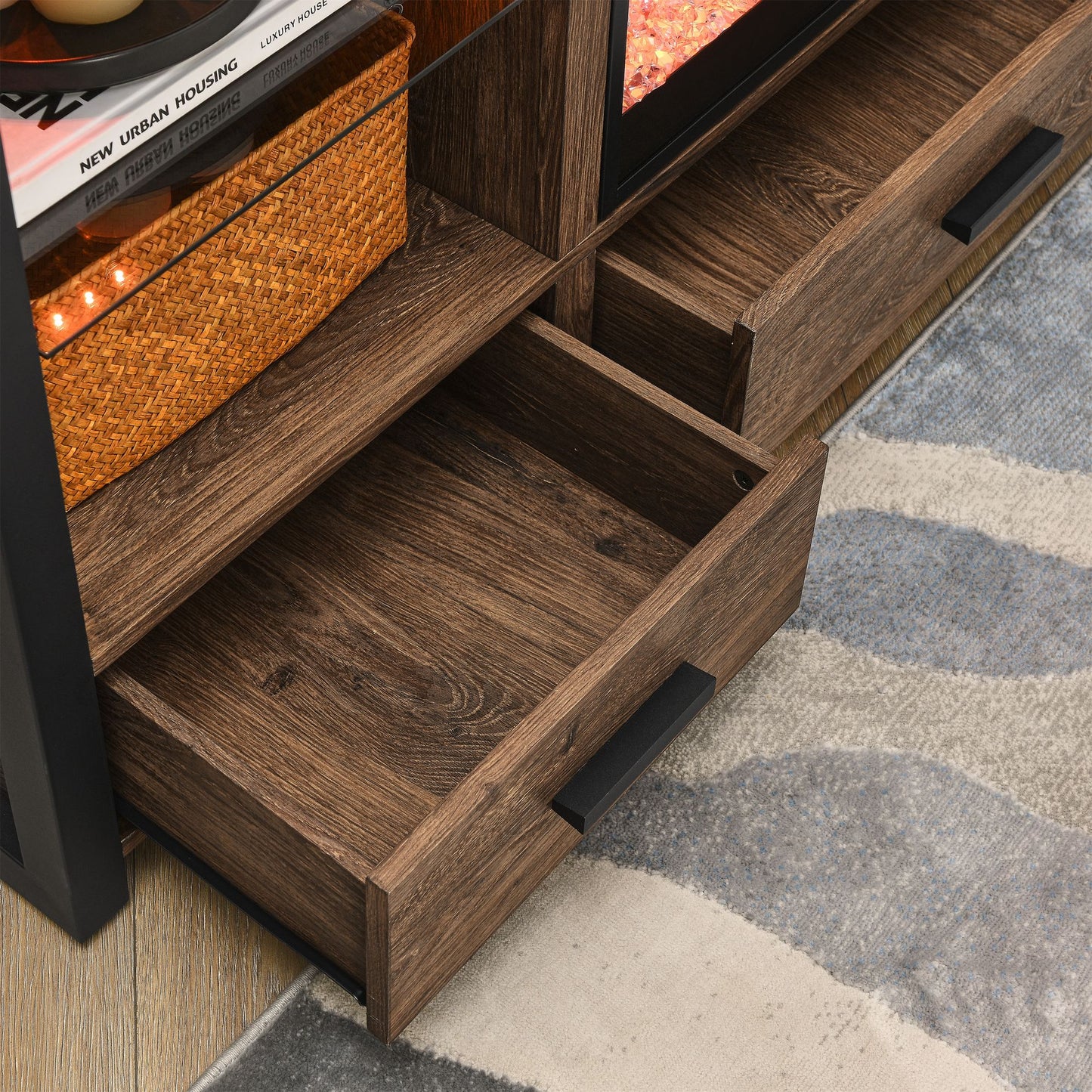 60 inch Electric Fireplace Media TV Stand With Sync Colorful LED Lights-Reclaimed Barnwood Color - Discount Msrp