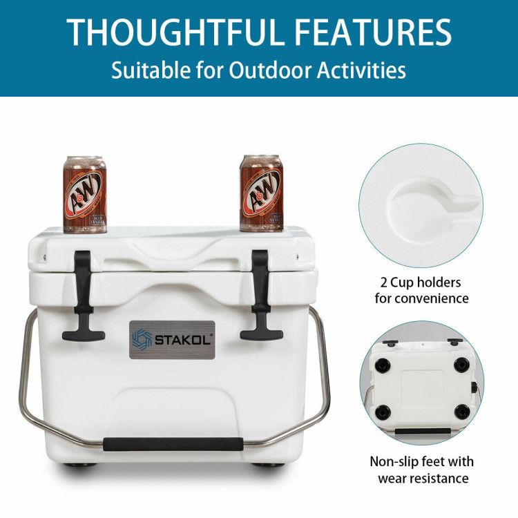 16 Quart 24-Can Capacity Portable Insulated Ice Cooler with 2 Cup Holders - Discount Msrp