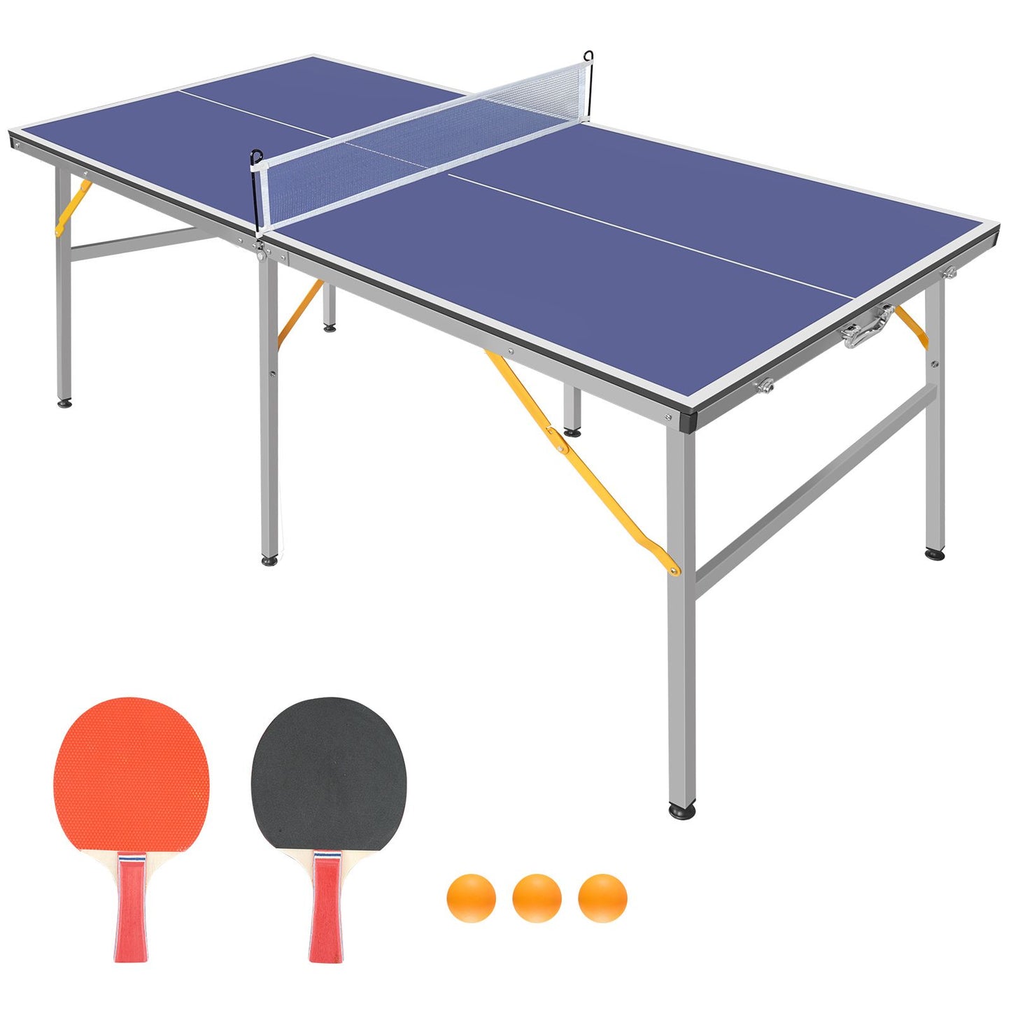 6ft Mid-Size Table Tennis Table Foldable & Portable Ping Pong Table Set for Indoor & Outdoor Games with Net, 2 Table Tennis Paddles and 3 Balls - Discount Msrp