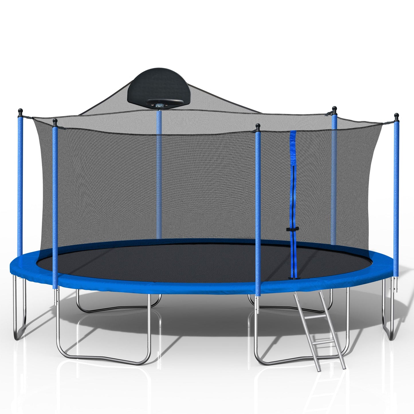 14FT Trampoline for Adults & Kids with Basketball Hoop, Outdoor Trampolines w/Ladder and Safety Enclosure Net for Kids and Adults - Discount Msrp