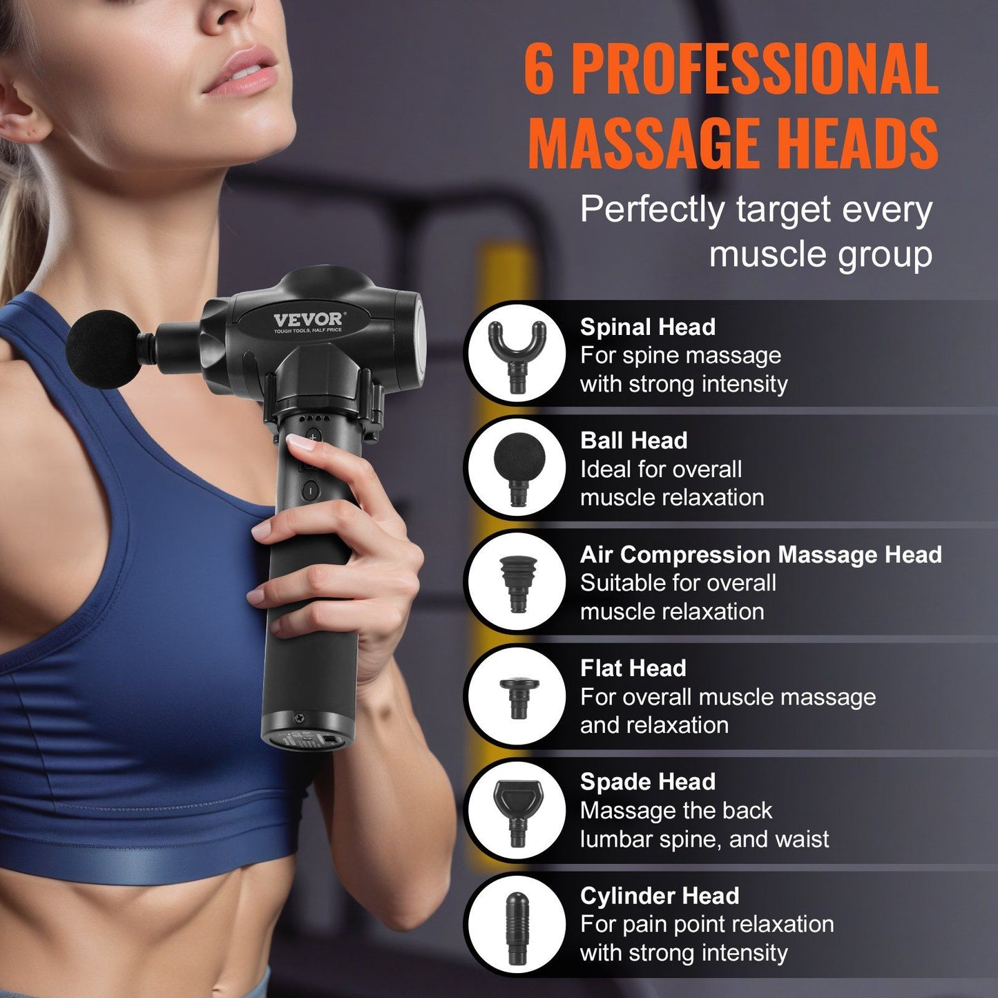 VEVOR Massage Gun Deep Tissue with 9 Speed Levels & 6 Massage Heads, 24V 2500mAh Batteries, Percussion Muscle Massager for Athletes, Handheld Electric Massage Gun for Pain Relief, Muscle Relaxation - Discount Msrp