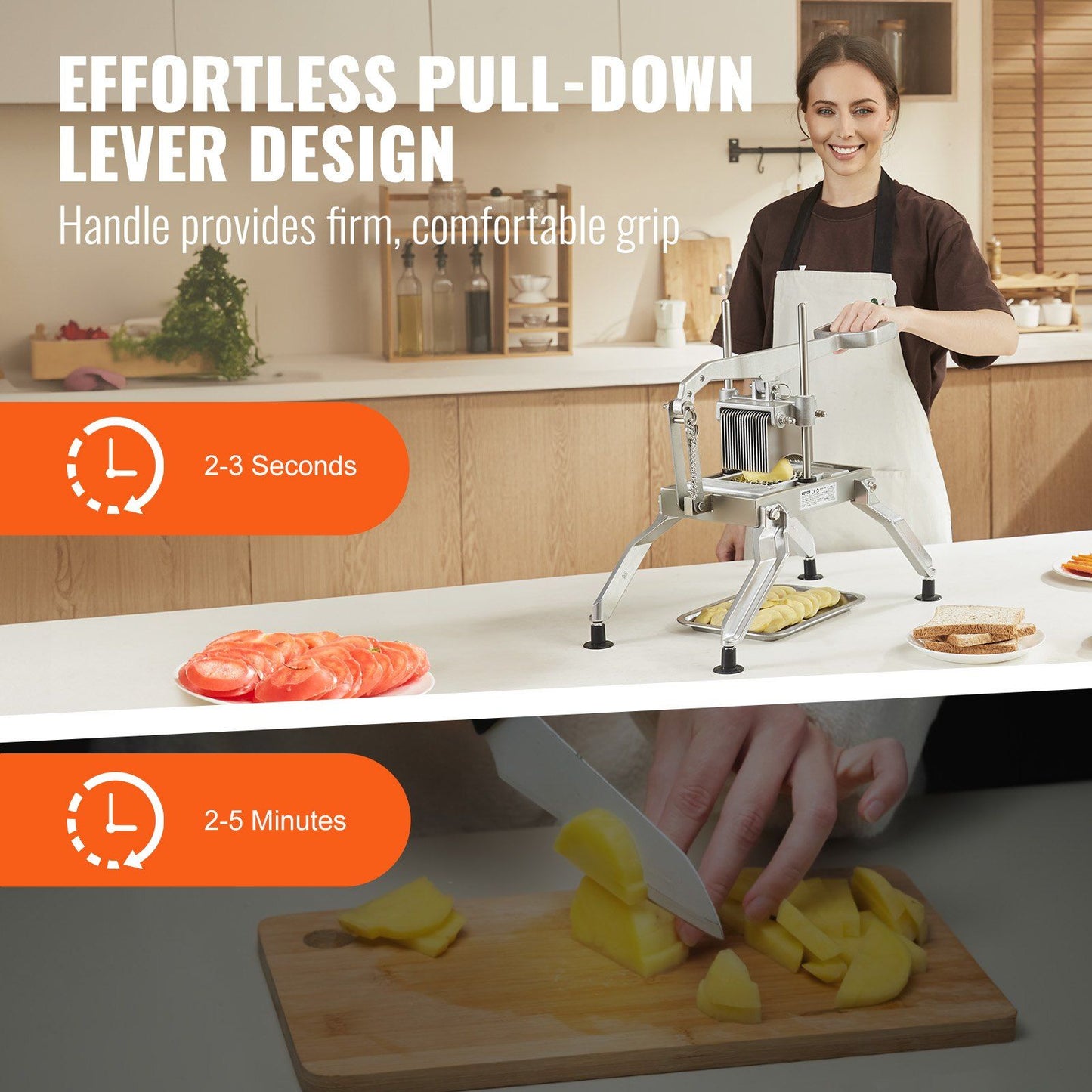 VEVOR Commercial Vegetable Slicer, 3/8" and 3/16" Tomato Slicer, Stainless Steel and Aluminum Alloy Vegetable Cutter Slicer, Manual Tomato Slicer with Non-slip Feet, for Tomatoes, Potatoes, Onions - Discount Msrp