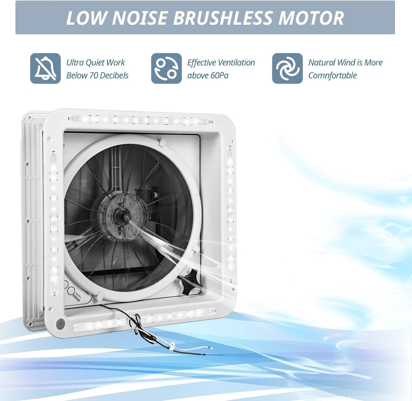 RV Roof Vent Fan 14" with LED Light,4 Speed Reversible 12V RV Exhaust Fan Low Noise,UV Protection,Manual Open for Camper,Travel,Cargo Trailer - Discount Msrp
