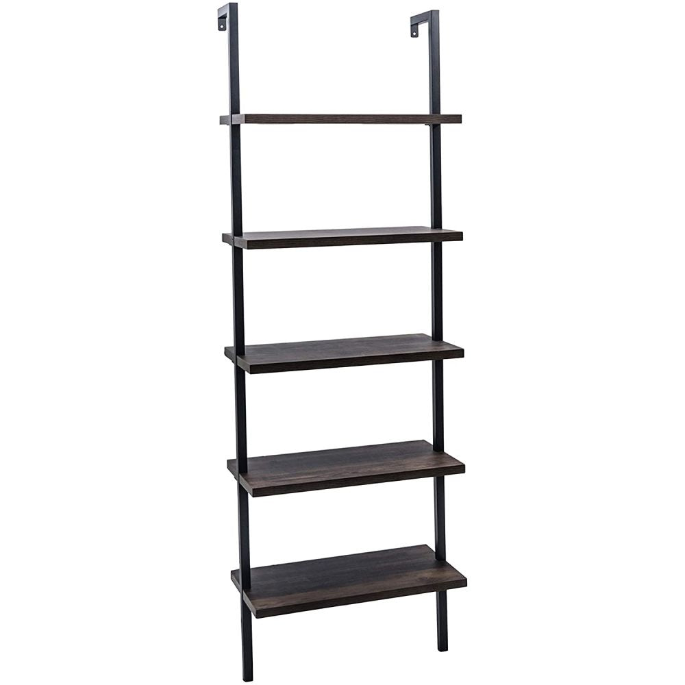 5-Shelf Wood Ladder Bookcase with Metal Frame Industrial 5-Tier Modern Ladder Shelf - Discount Msrp
