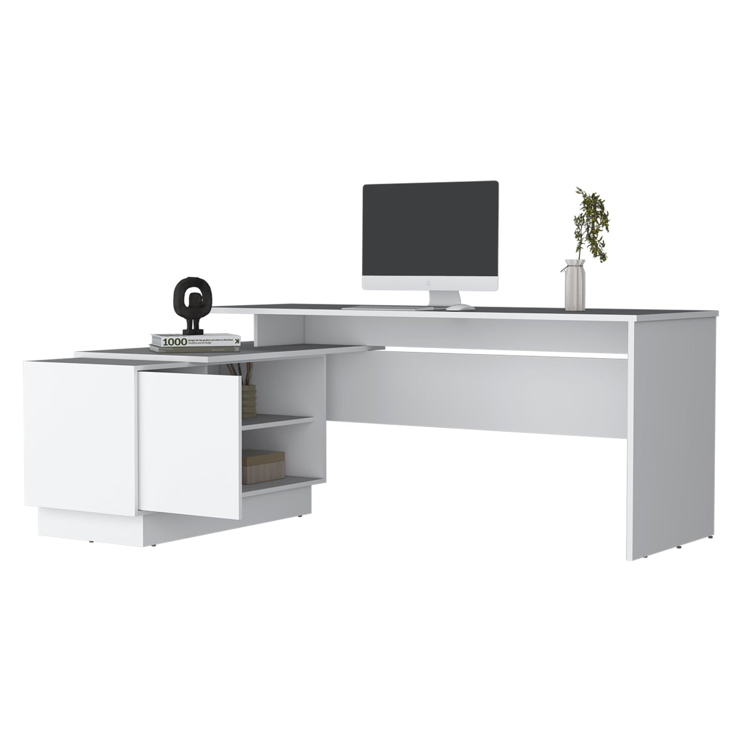 Weir L-Shaped Desk in Melamine, White - Discount Msrp
