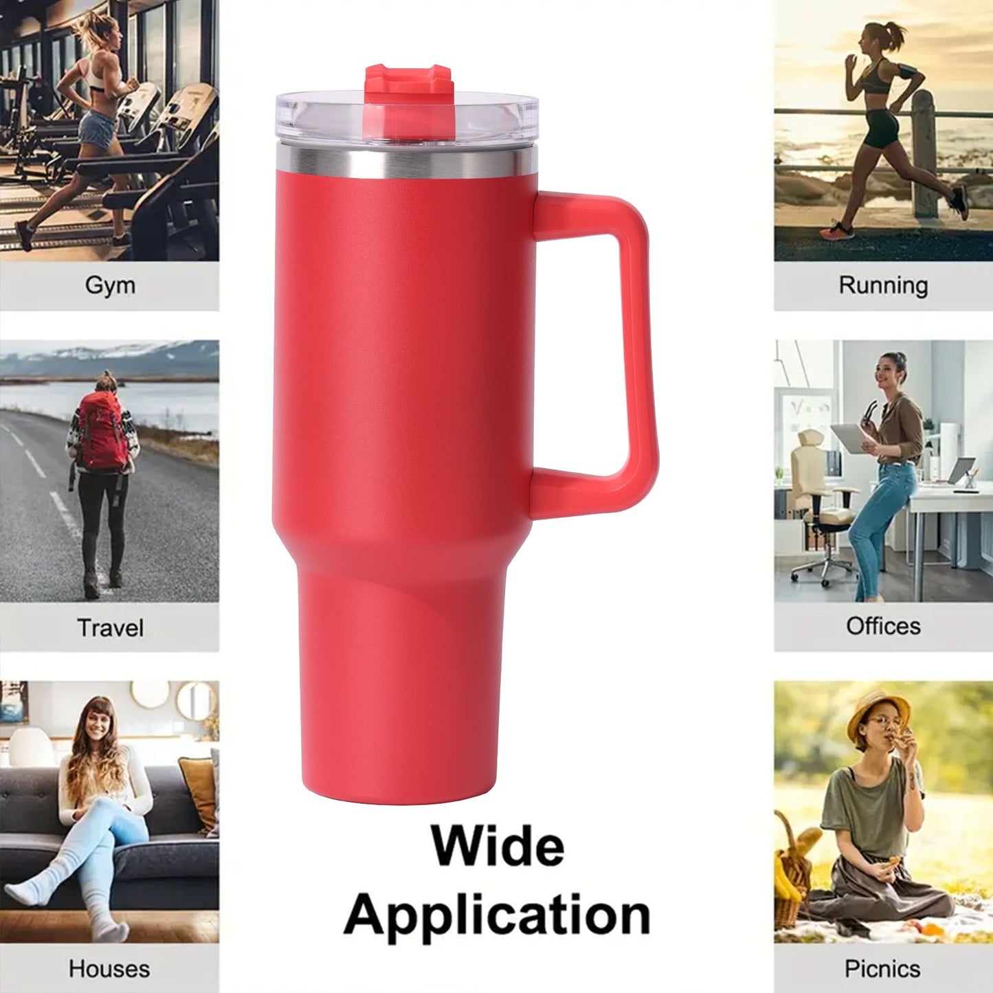40oz large capacity tumbler, With Handle And Straw Lid, Insulated Reusable Stainless Steel Water Bottles Travel Mug Coffee Cup car cup water cup For Men Women Outdoor Camping Driving, gift - Discount Msrp