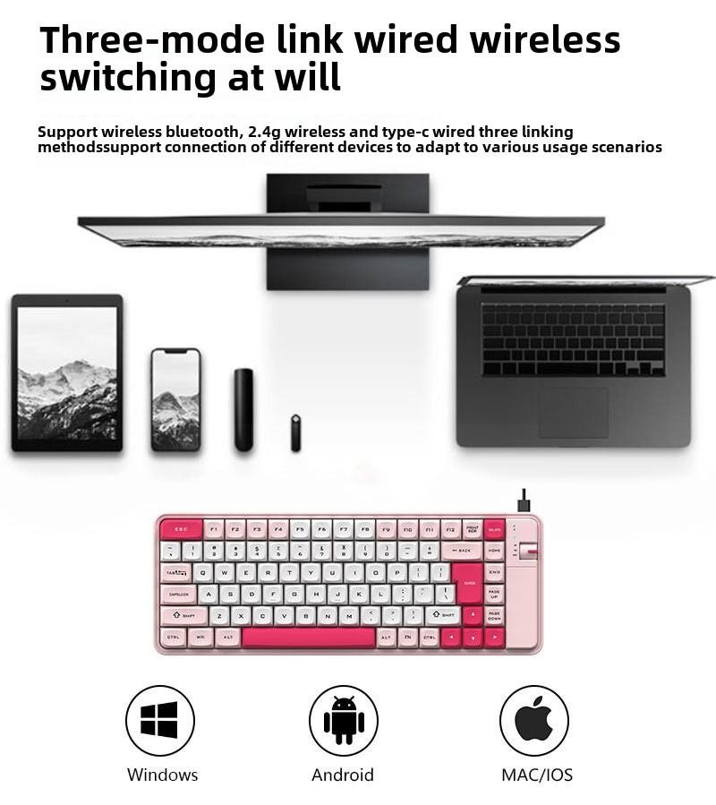 QW06 Office Entertainment Dual Mode Color Keyboard and Mouse Set Wireless Bluetooth Universal Keyboard Girls High-Value Set - Discount Msrp