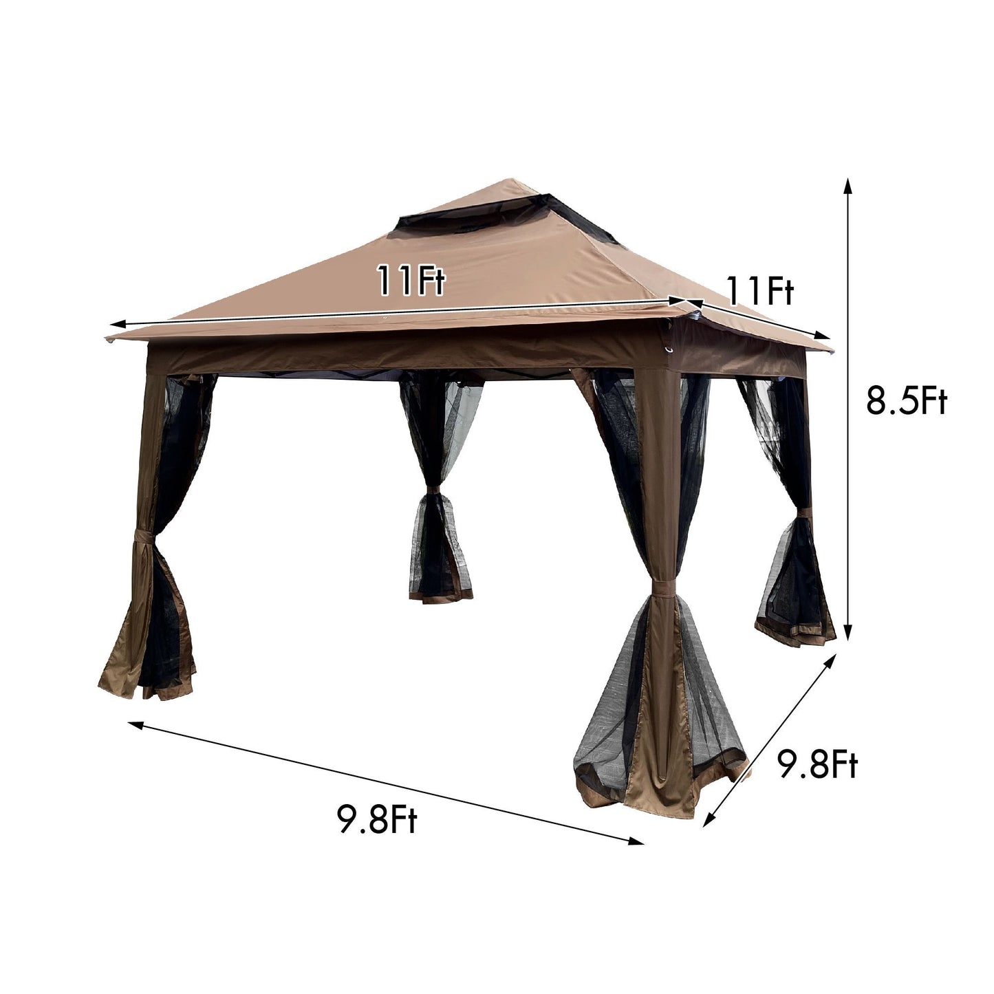 Outdoor 11x 11Ft Pop Up Gazebo Canopy With Removable Zipper Netting,2-Tier Soft Top Event Tent,Suitable For Patio Backyard Garden Camping Area with 4 Sandbags,Brown - Discount Msrp