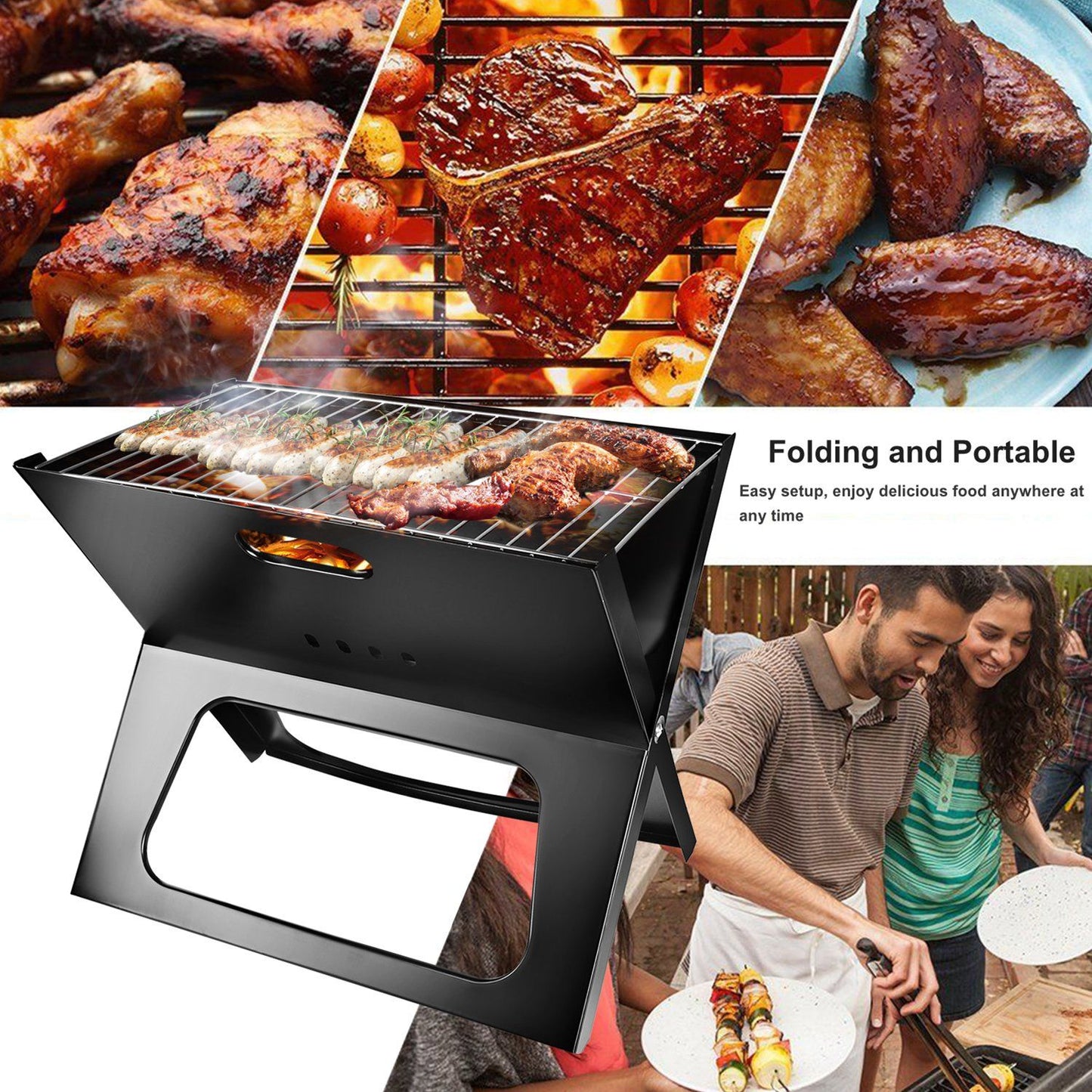 Portable BBQ Barbecue Grill Foldable Charcoal Grill Camping Garden Outdoor Travel - Discount Msrp