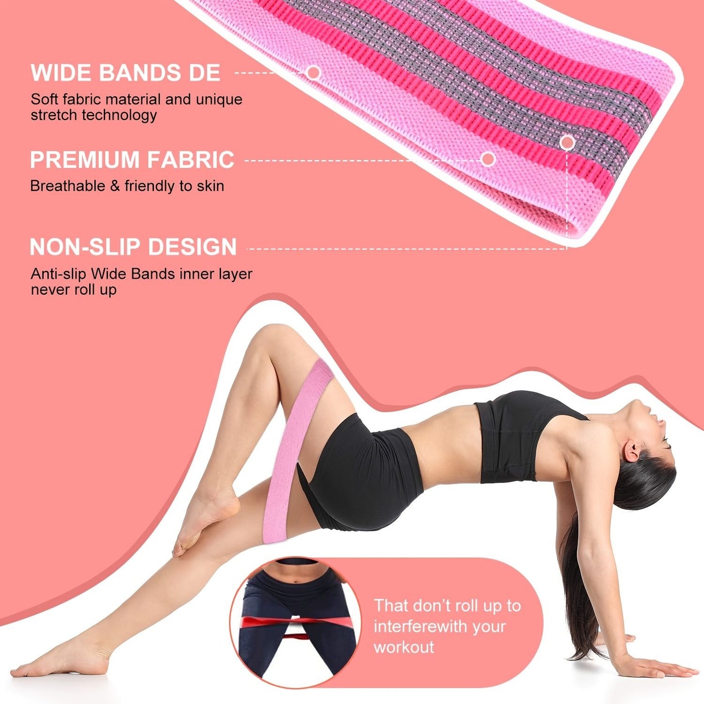 3pcs Resistance Bands For Legs And Butt; Home Yoga Exercise Workout Sports Fitness Accessories - Discount Msrp