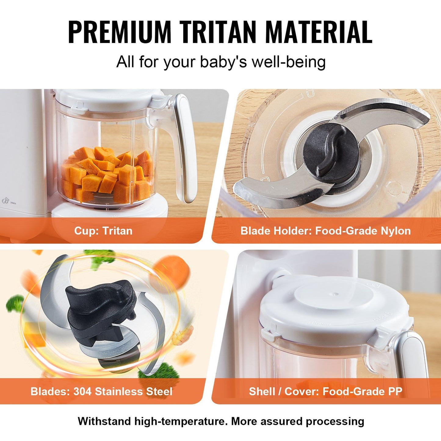 VEVOR Baby Food Maker, 430W Baby Food Processor with 750 ml Tritan Bowl, SUS304 Stainless Steel, 5 in 1 Baby Food Puree Blender Steamer Grinder for Food, Fruit, Vegetable, Meat - Discount Msrp