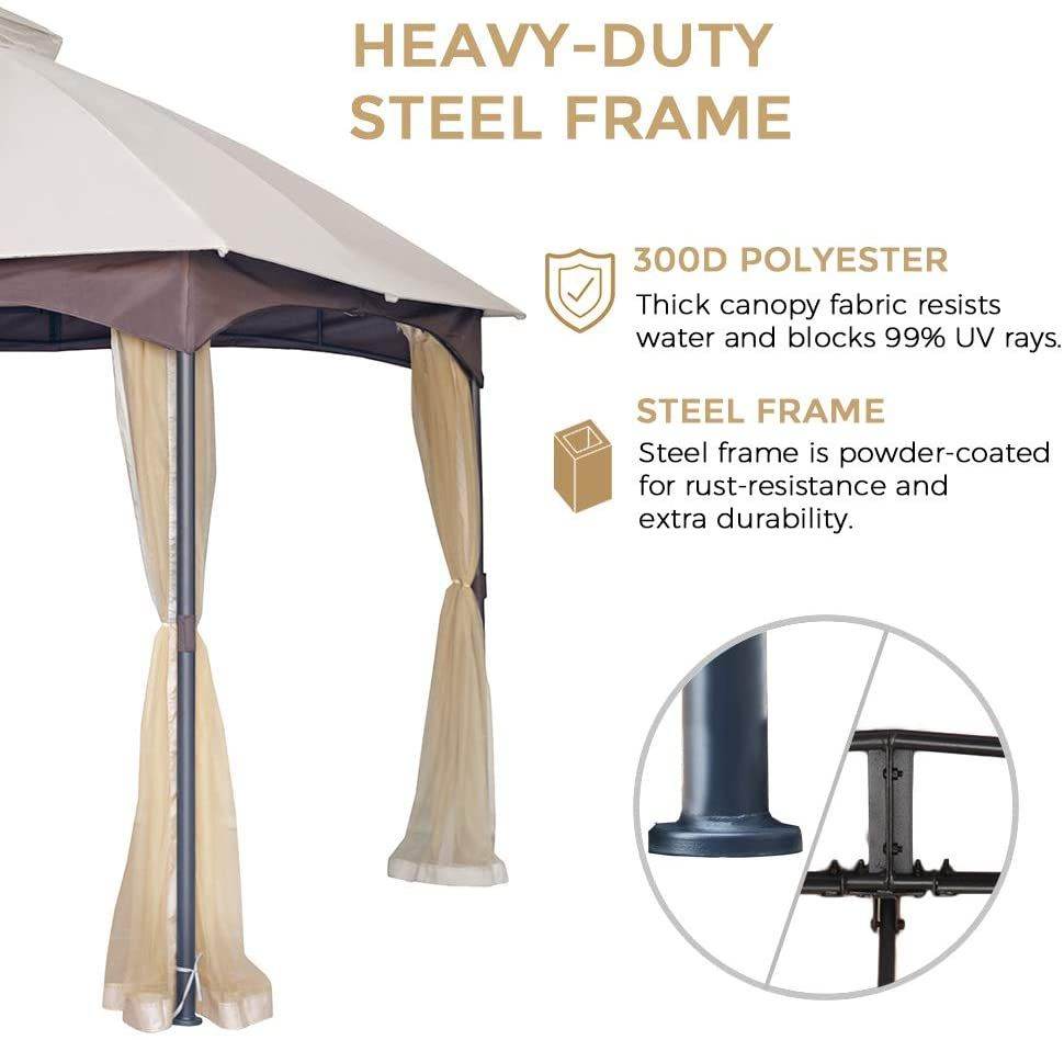 10*12 FT Softtop Metal Gazebo with Mosquito Net&Sunshade Curtains,Sturdy Heavy Duty Double Roof Canopy,Galvanized Steel Design Outdoor Tent,Suitable for Gardens,Patio,Backyard - Discount Msrp