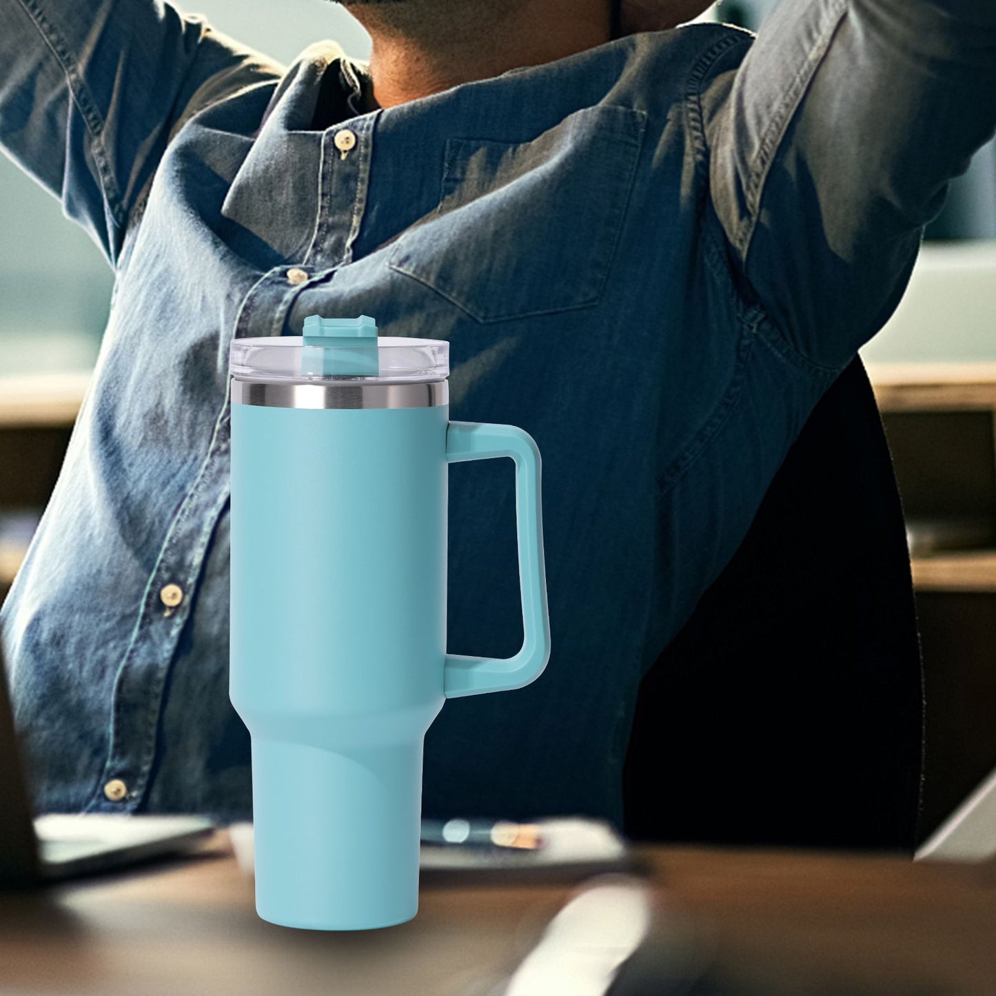 40oz large capacity tumbler, With Handle And Straw Lid, Insulated Reusable Stainless Steel Water Bottles Travel Mug Coffee Cup car cup water cup For Men Women Outdoor Camping Driving, gift - Discount Msrp