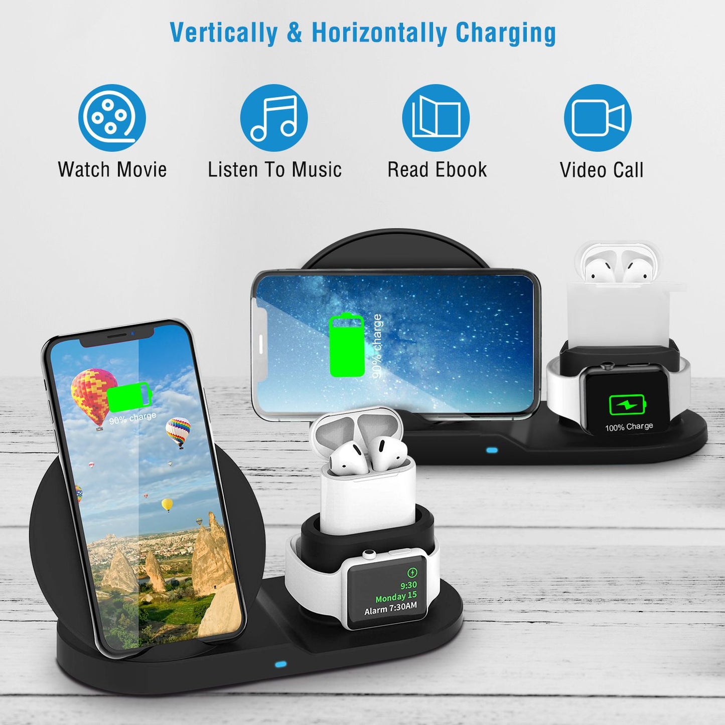 Wireless Charger 10W Fast Charging Station For iPhone Apple iWatch Series 5/4/3/2/1 AirPods - Discount Msrp