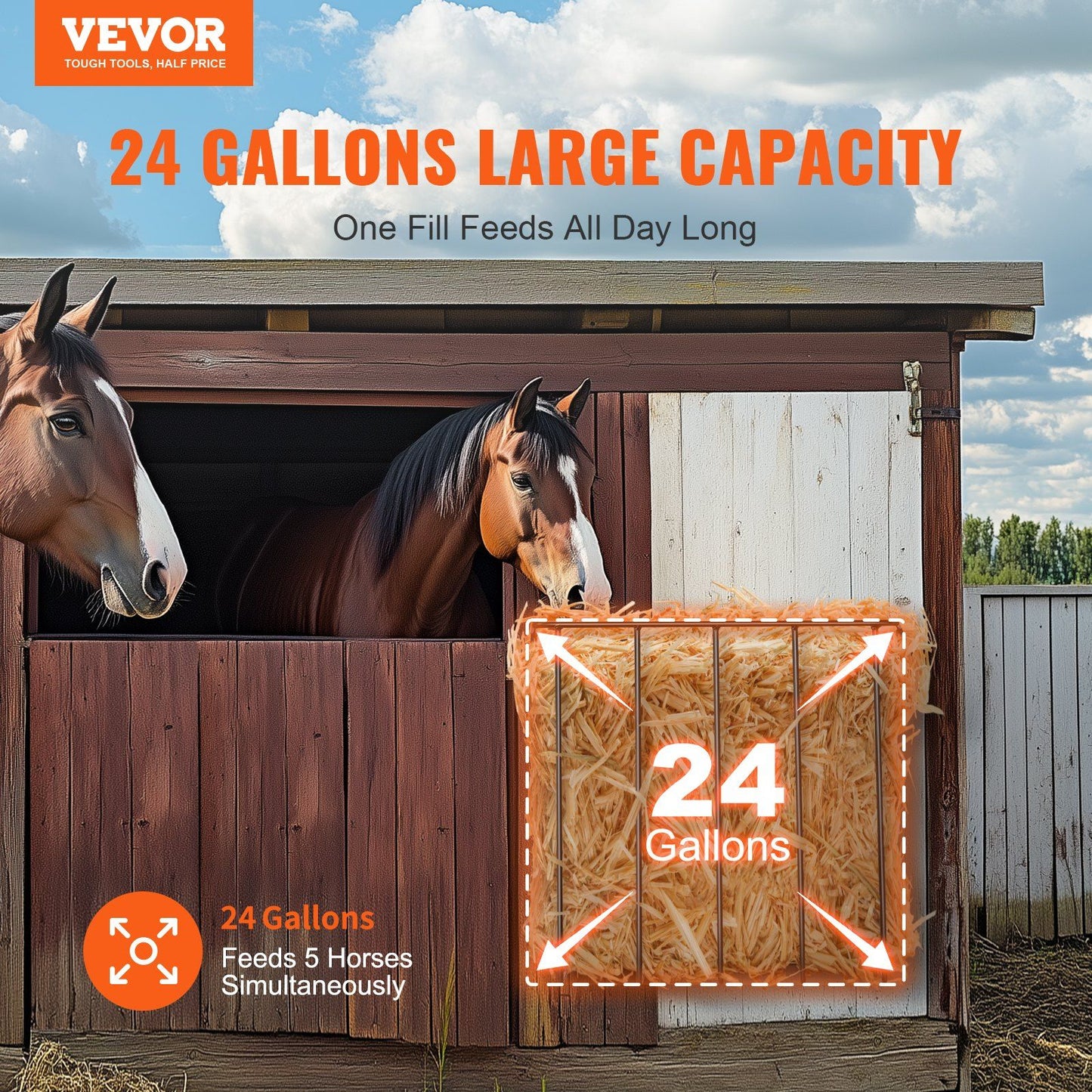 VEVOR Livestock Hay Feeder 24 Gallons Wall Mounted Goat Hay Rack for Horses - Discount Msrp
