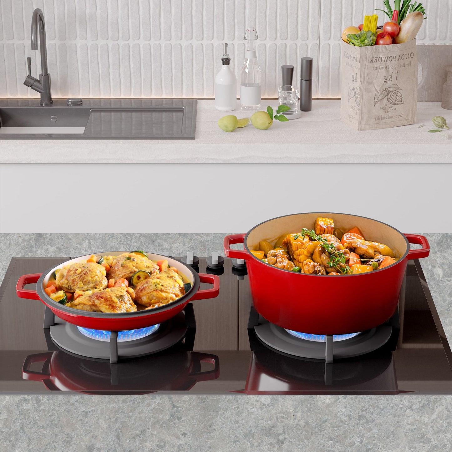 Enameled Cast Iron Dutch Oven with Serving Lid + ENCLOSED THERMAL CIRCLE Design - Discount Msrp
