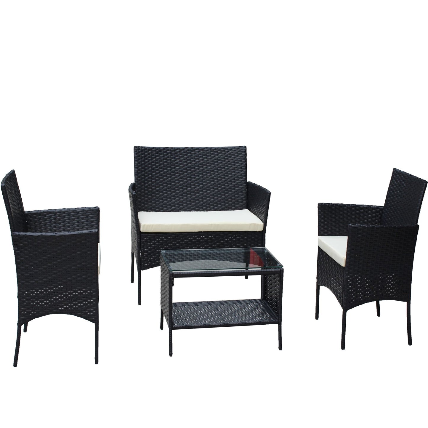 4 PC Rattan Patio Furniture Set Outdoor Patio Cushioned Seat Wicker Sofa - Discount Msrp