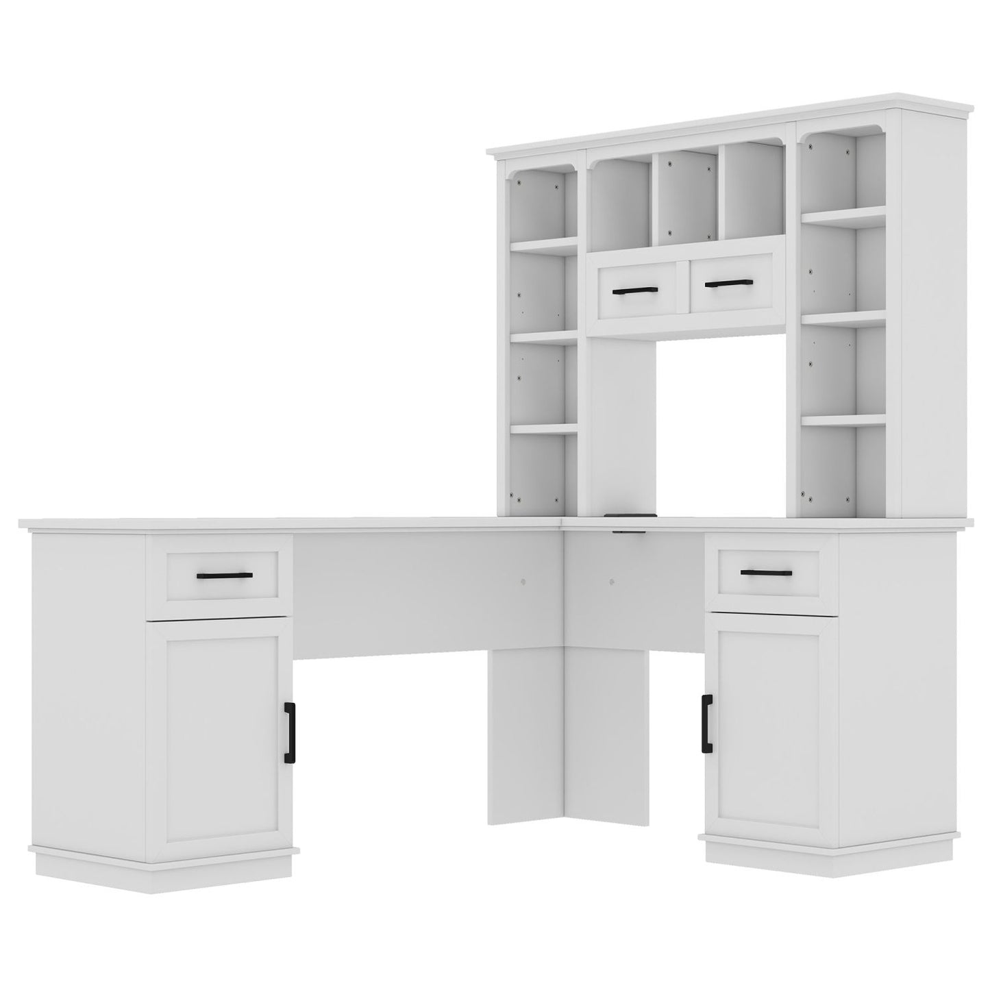 L-Shaped Computer Desk with 2 Cabinets and 2 Drawers, 11 Open Shelves and 1 Right Flip Shelf with Storage, with Power Outlet, for Study, Living Room and Office, White - Discount Msrp
