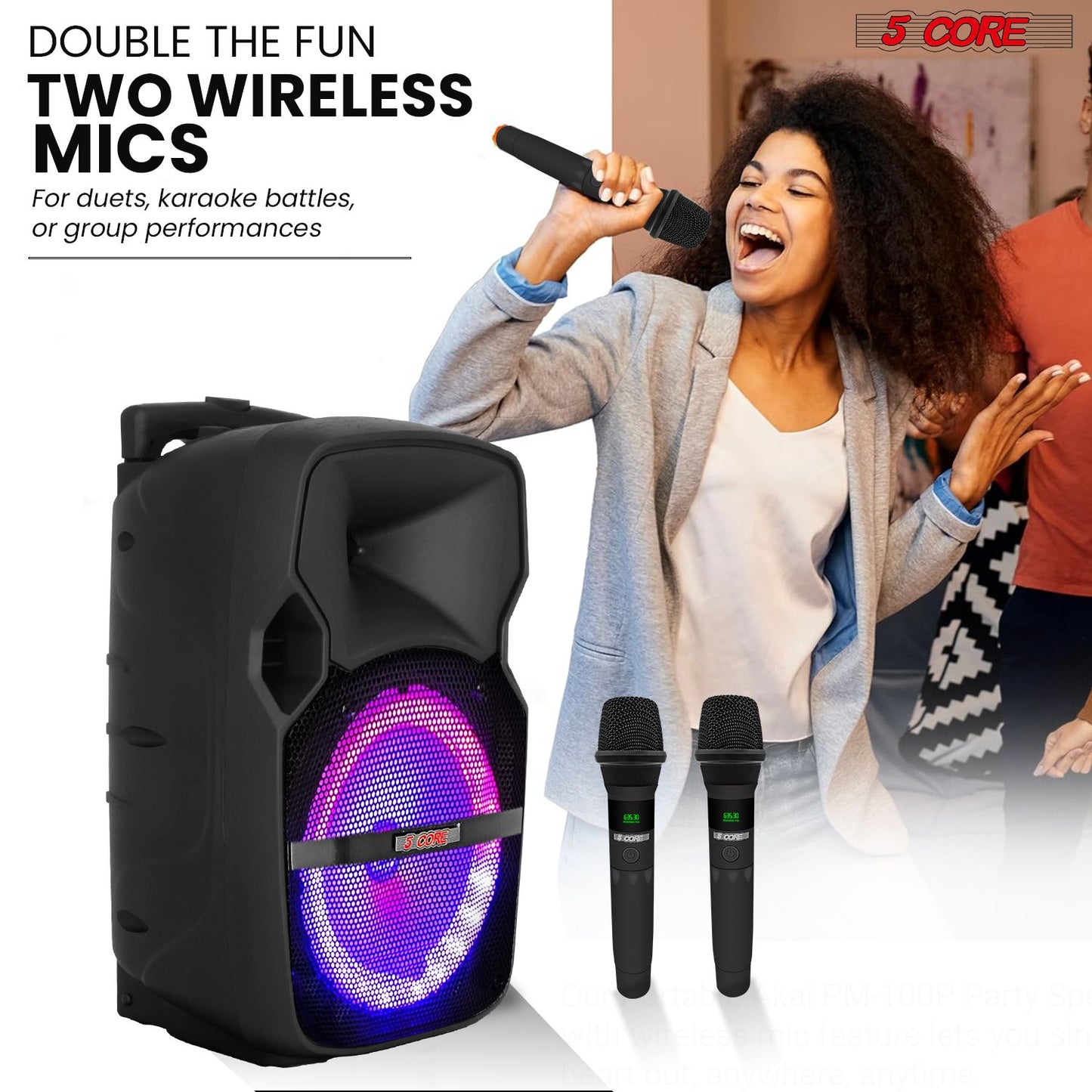 5 Core 10 inch PA Portable Bluetooth Party Speaker Karaoke Boombox + 2 Wireless Mics : ACTIVE HOME 10 2-MIC - Discount Msrp
