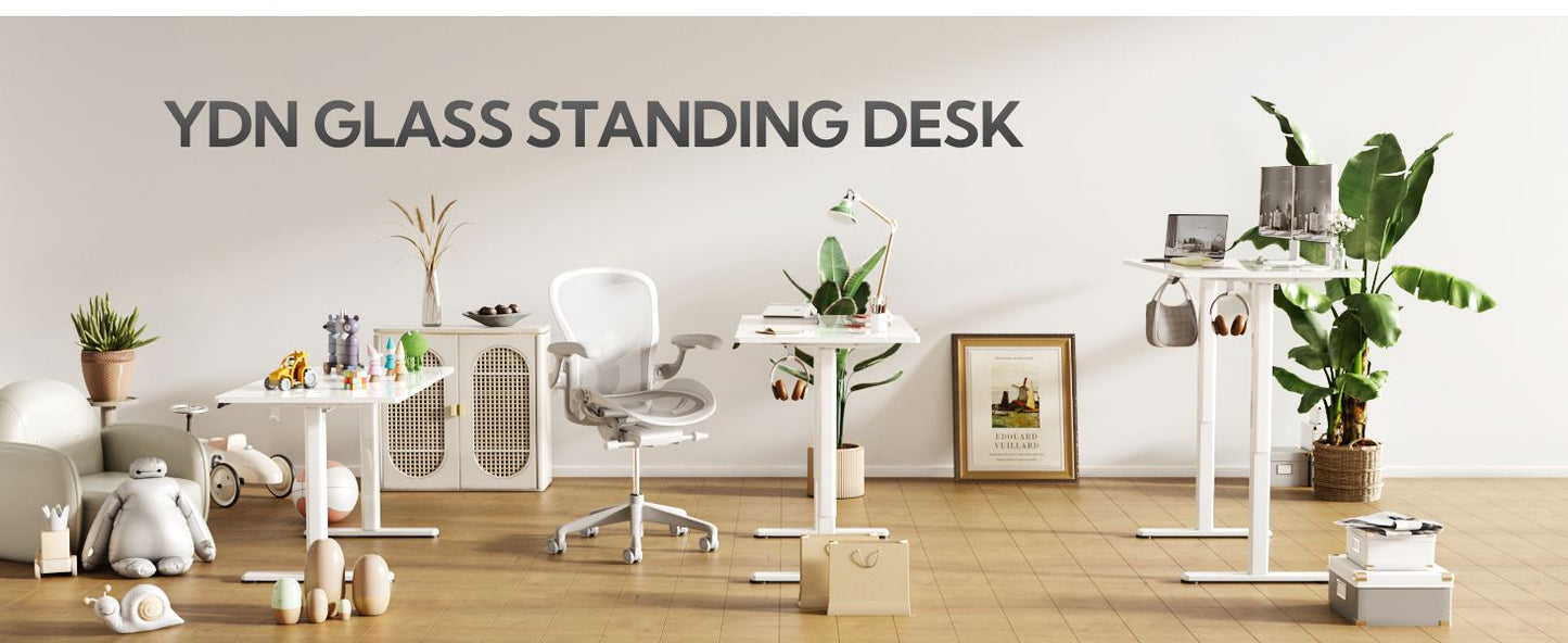 48 Inch Electric White Glass Standing Desk, Adjustable Height ,Quick Install Home Office Computer Desk, Stand Up Desk, - Discount Msrp