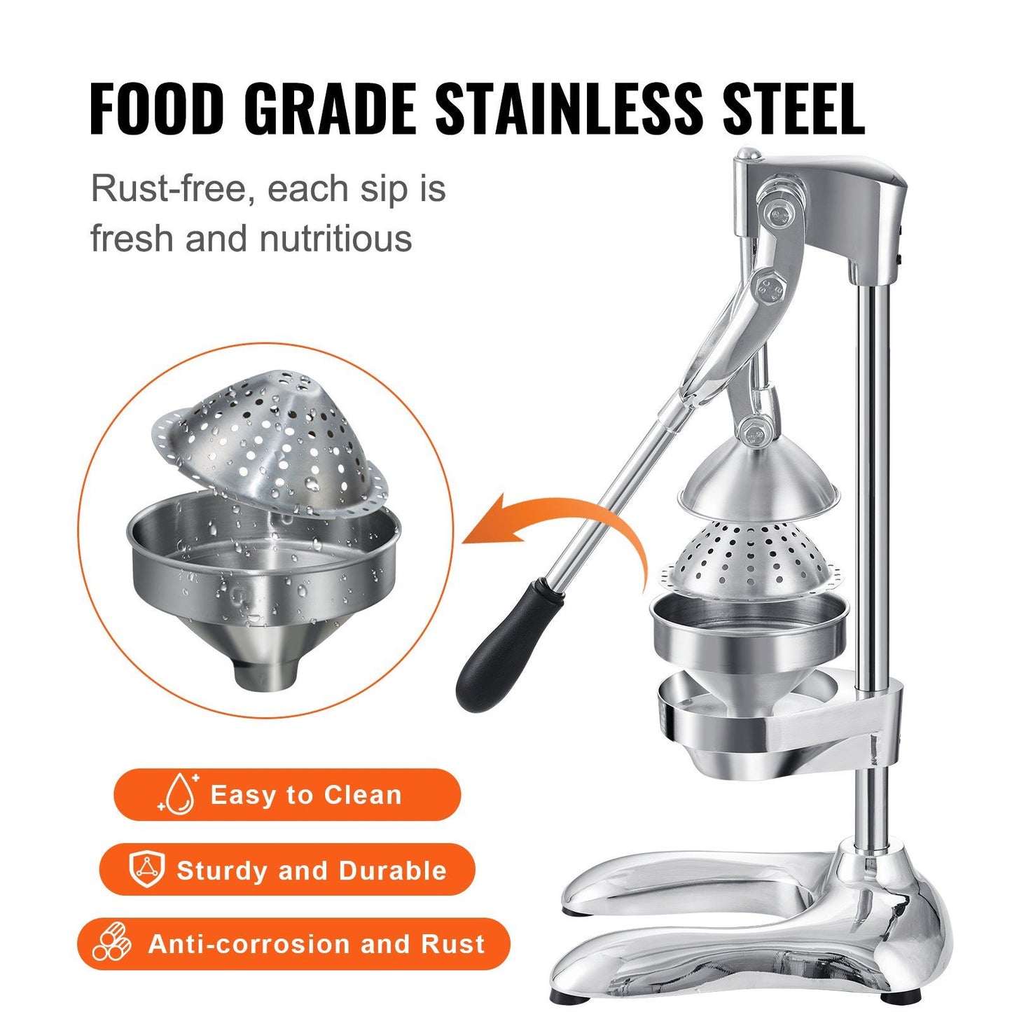 VEVOR Citrus Juice Press, Hand Press Orange Juicer Press, Commercial Grade Manual Citrus Juicer Lemon Squeezer, Easy-to-Clean Fruit Press Juicer for Lemon Pomegranate Orange Juice - Discount Msrp