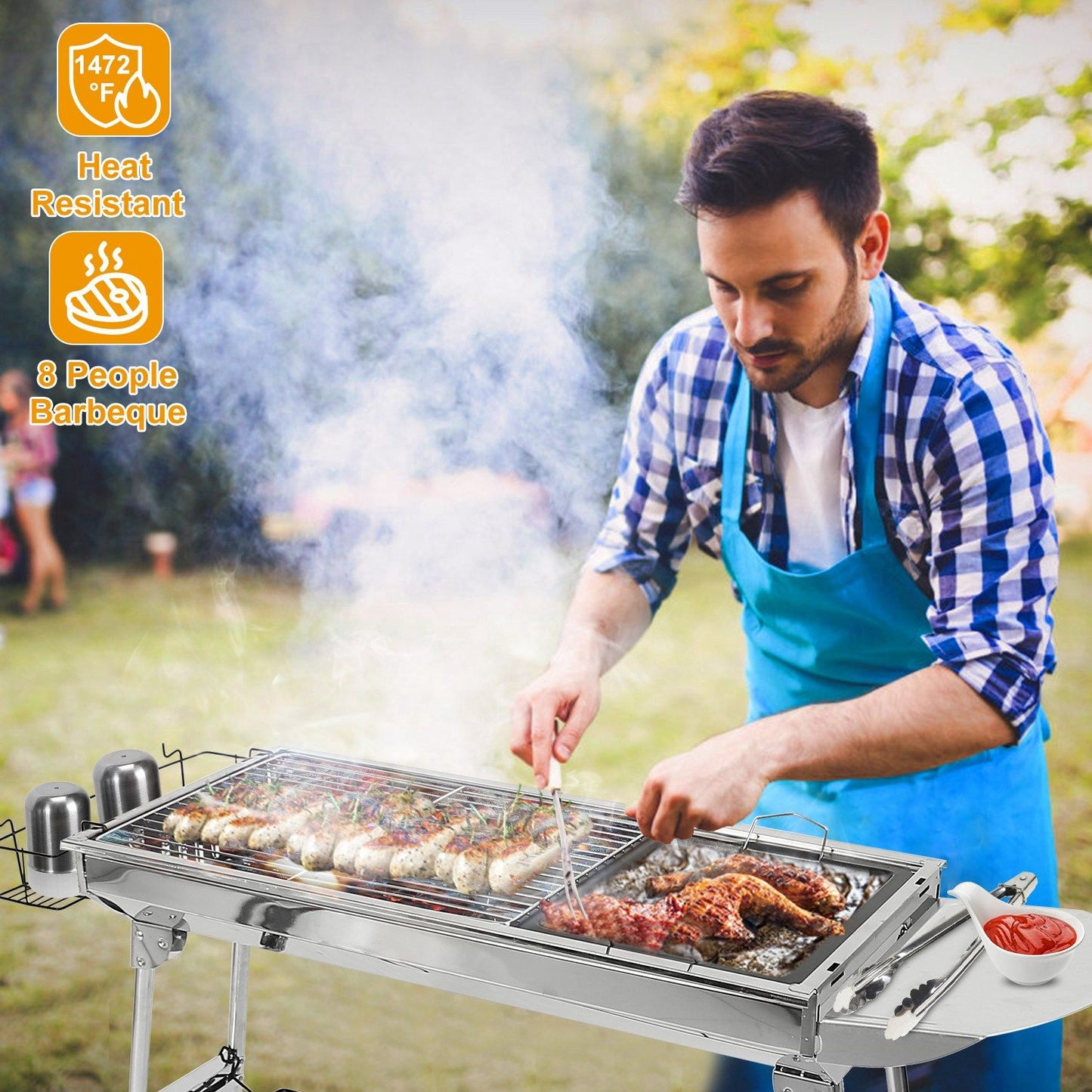 Foldable BBQ Grill Portable Charcoal Barbeque Grill Stainless Steel BBQ Grill For Picnic Camping Backyard Cooking - Discount Msrp