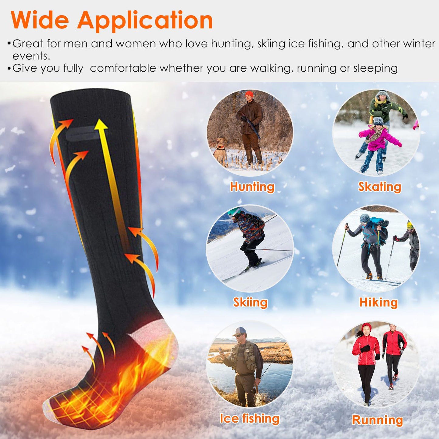 Electric Heated Socks for Men Women Battery Powered Heated Socks Rechargeable Feet Warmer with 4 Temperature Levels Indoor Outdoor Machine Washable - Discount Msrp